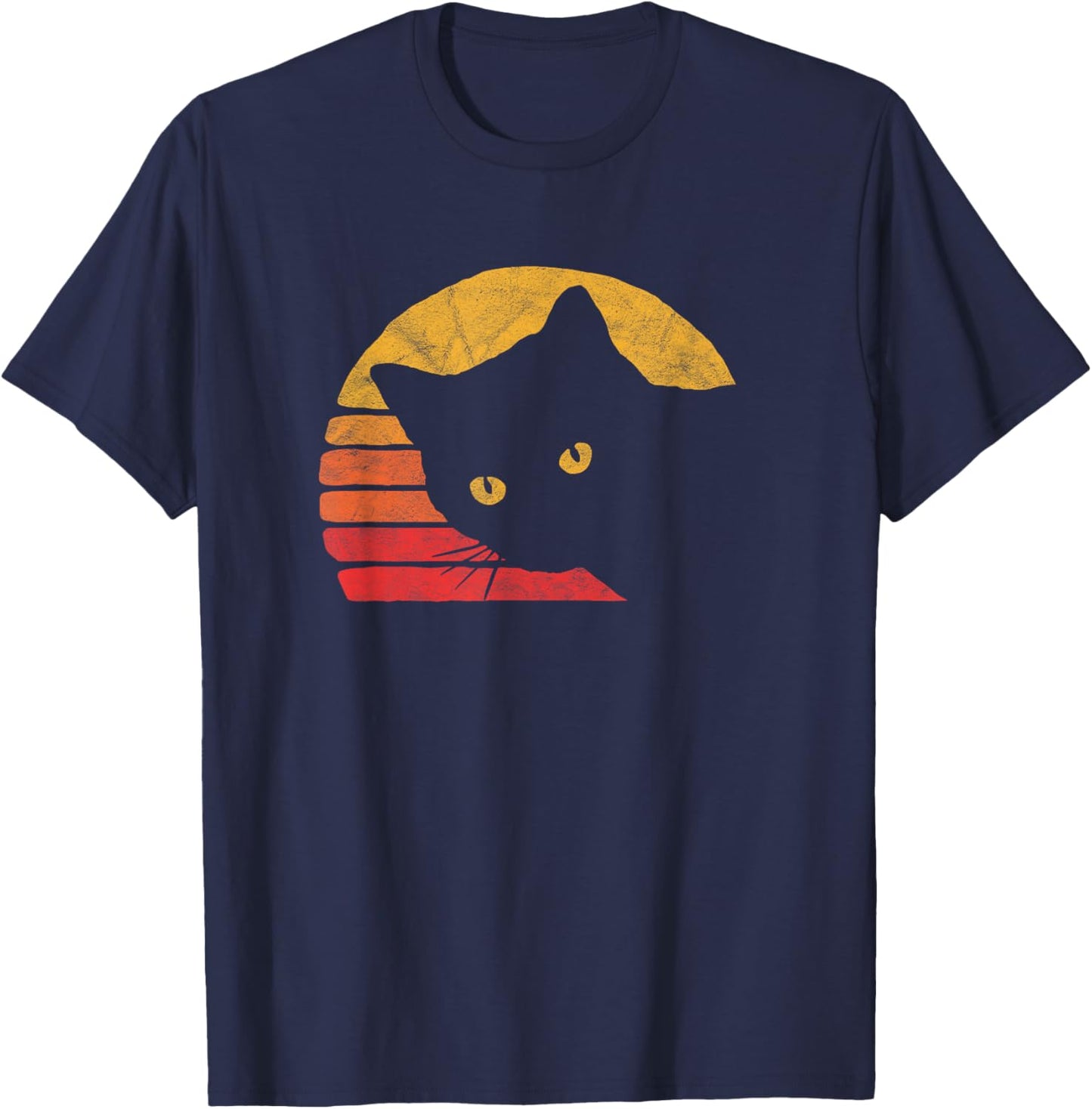 Vintage Eighties Style Cat Retro Distressed Design T-Shirt - T-Shirt | Navy
