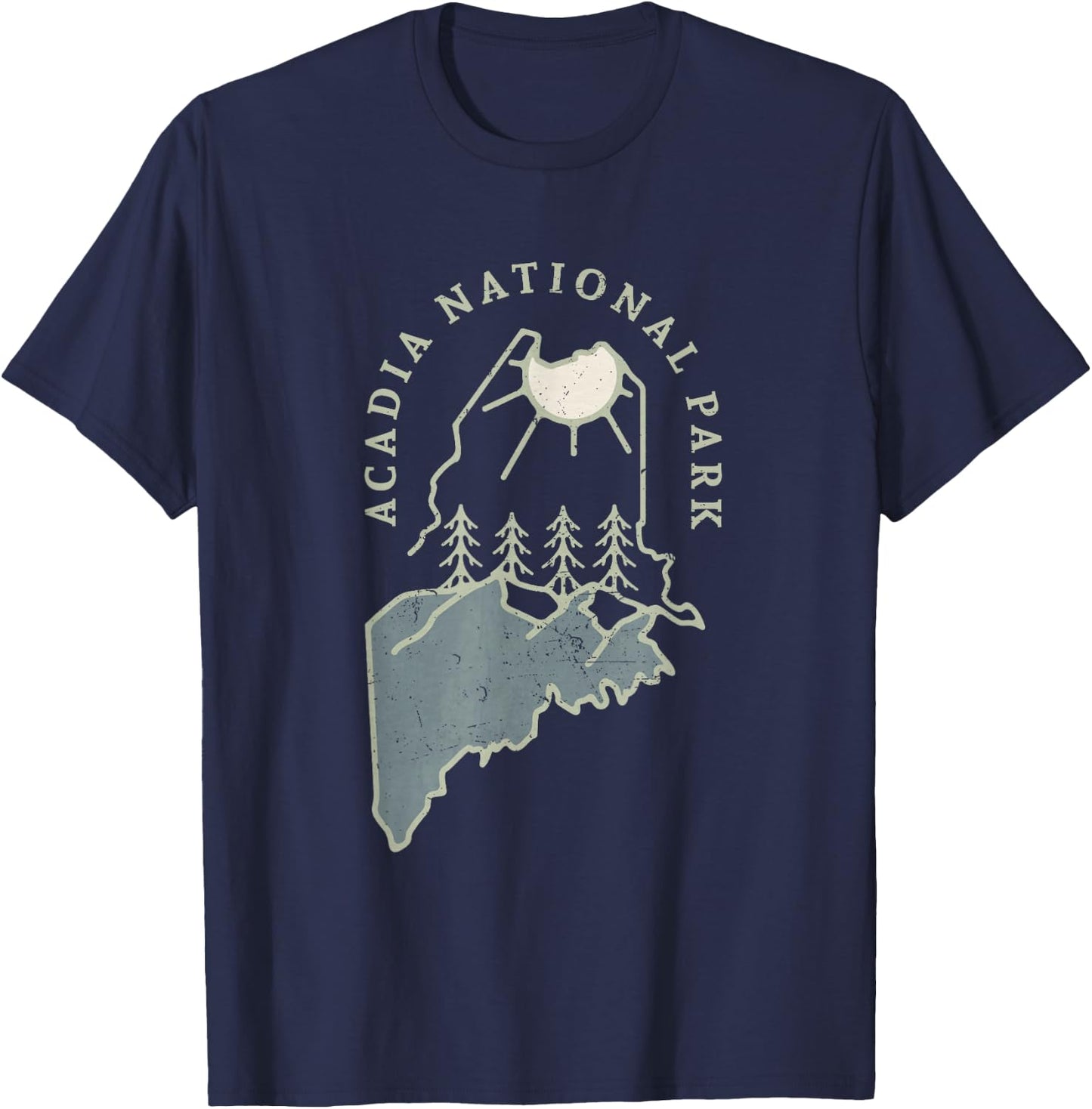 Vintage Acadia National Park Nature Inside Maine State Map T-Shirt - T-Shirt | Navy
