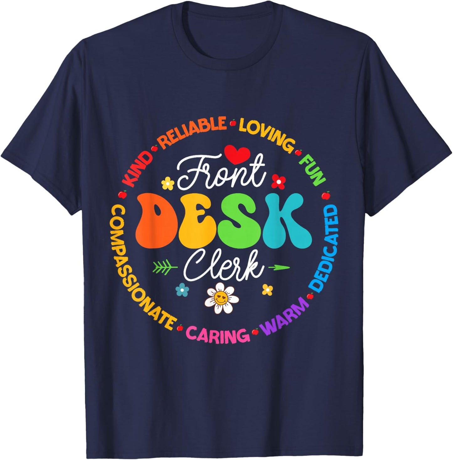 Groovy Front Desk Clerk Secretary Admin Appreciation Week T-Shirt - T-Shirt | Navy