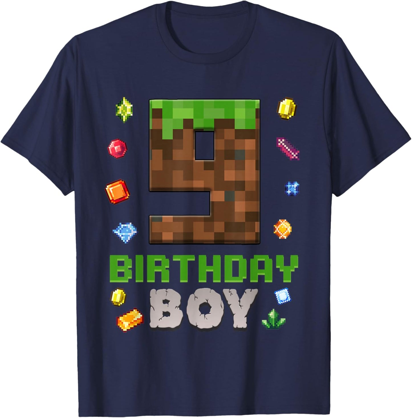 9th Birthday 9 Years Old Video Gamer Pixel Birthday Boys T-Shirt - T-Shirt | Navy