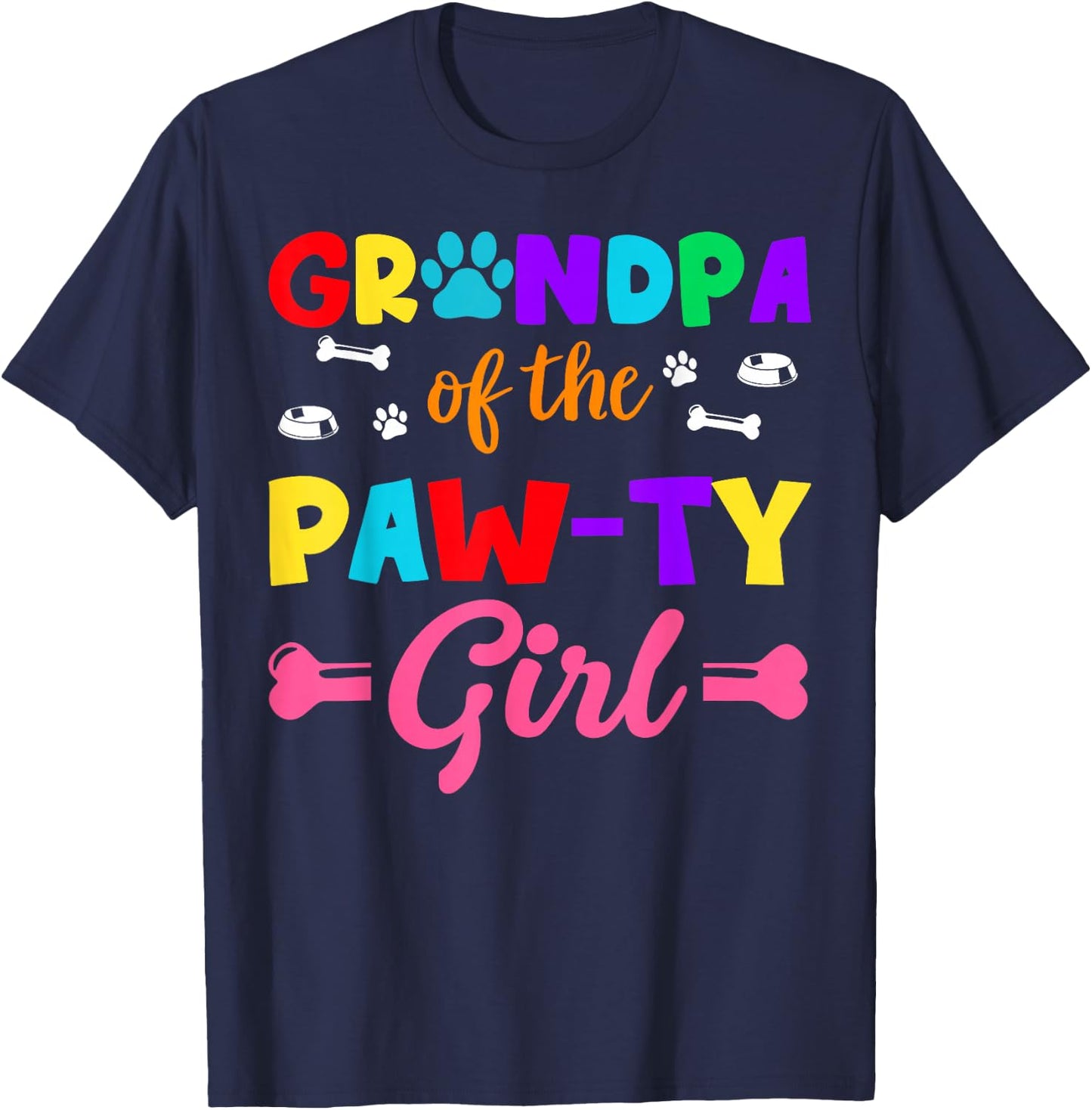 Grandpa of The Paw-ty Girl Dog Family Matching Party T-Shirt - T-Shirt | Navy