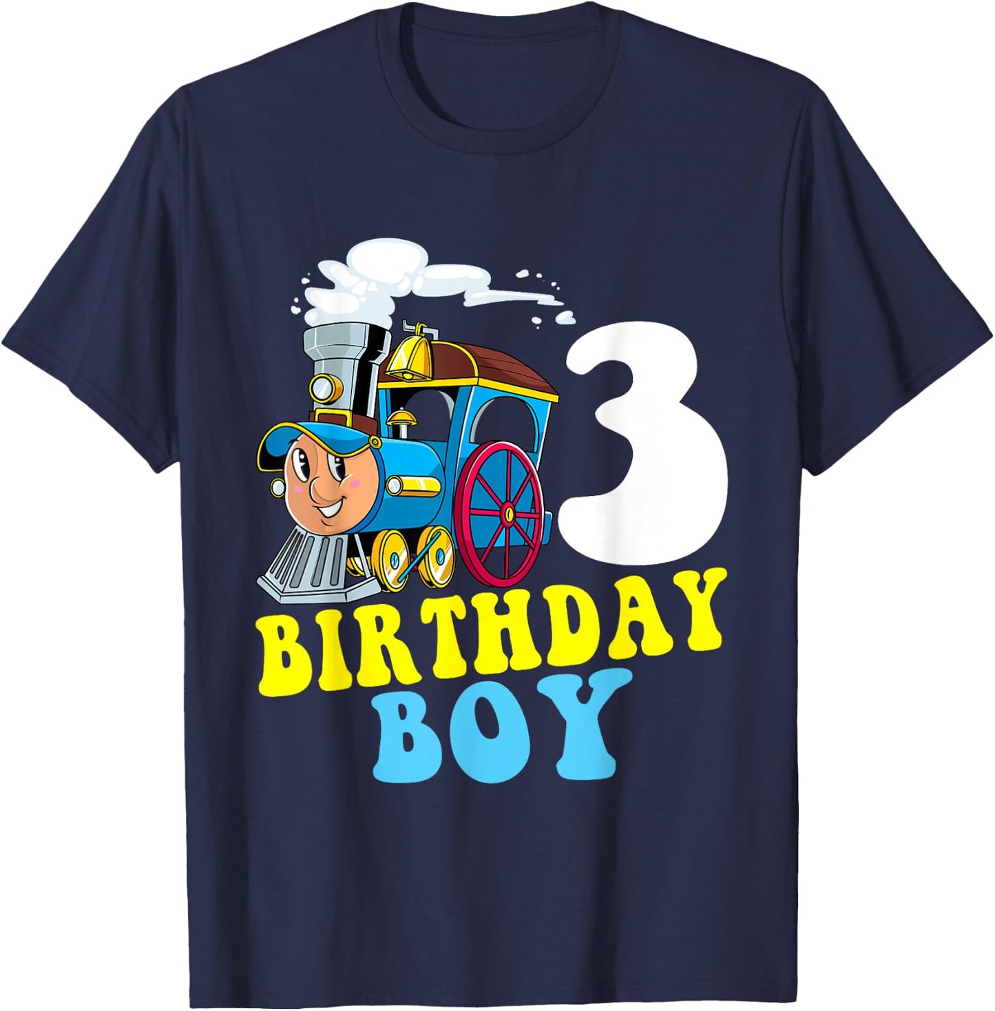 3rd Birthday Boy Train Lovers Three Years Old Kids Toddlers T-Shirt - T-Shirt | Navy
