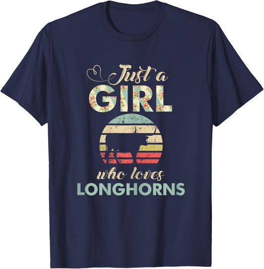 Just a Girl Who Loves Longhorns Retro Texas Longhorn T-Shirt - T-Shirt | Navy