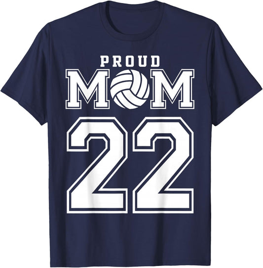 Custom Proud Volleyball Mom Number 22 Personalized Women T-Shirt - T-Shirt | Navy