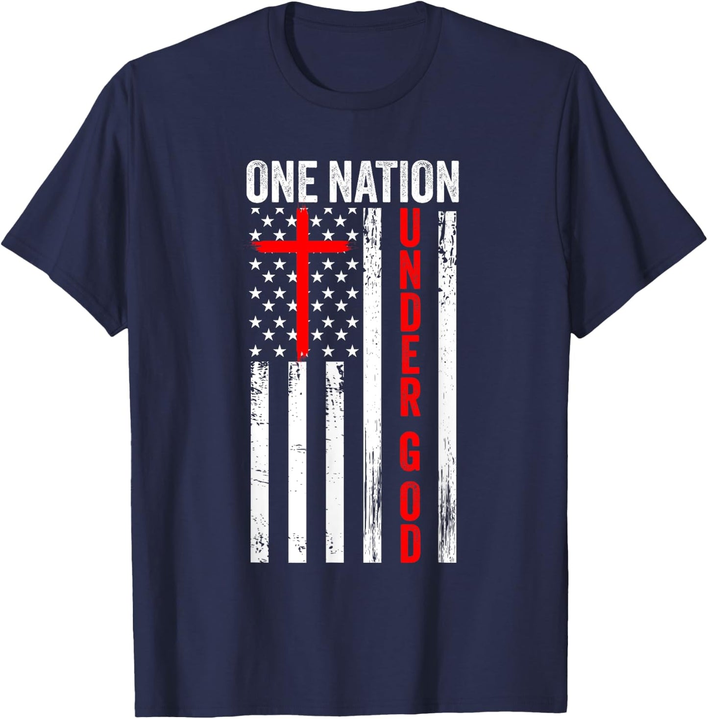 One Nation Under God USA flag Cross Jesus Christian Bible T-Shirt - T-Shirt | Navy