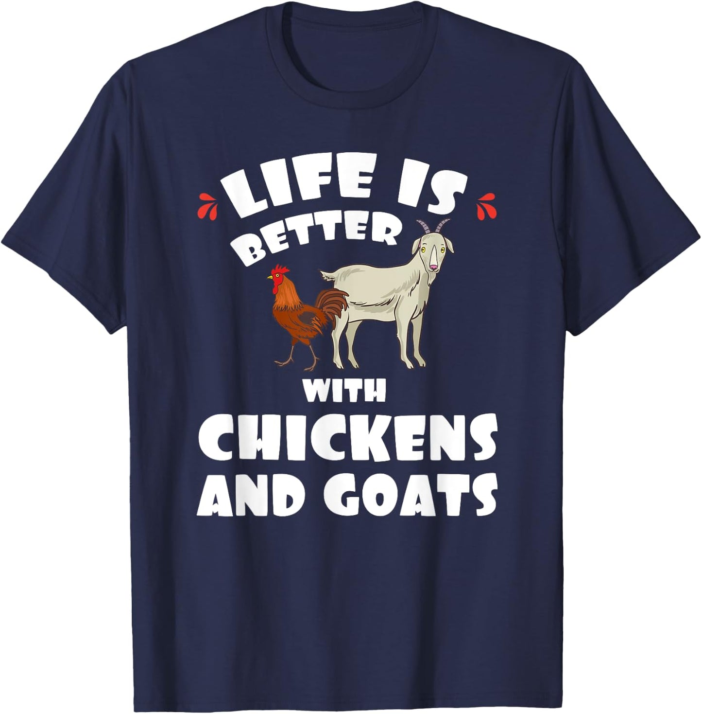 Goat and Chicken Funny Animals Farms T-Shirt - T-Shirt | Navy