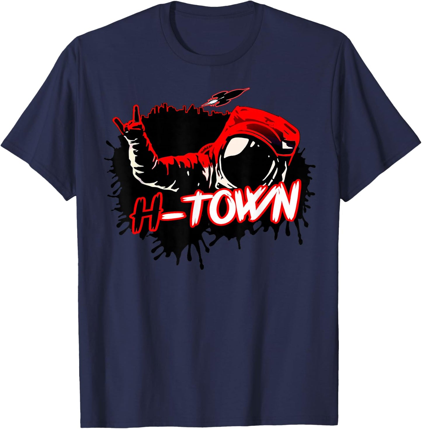 Houston Texas Astronaut H-Town Hand Sign Houston Basketball T-Shirt - T-Shirt | Navy