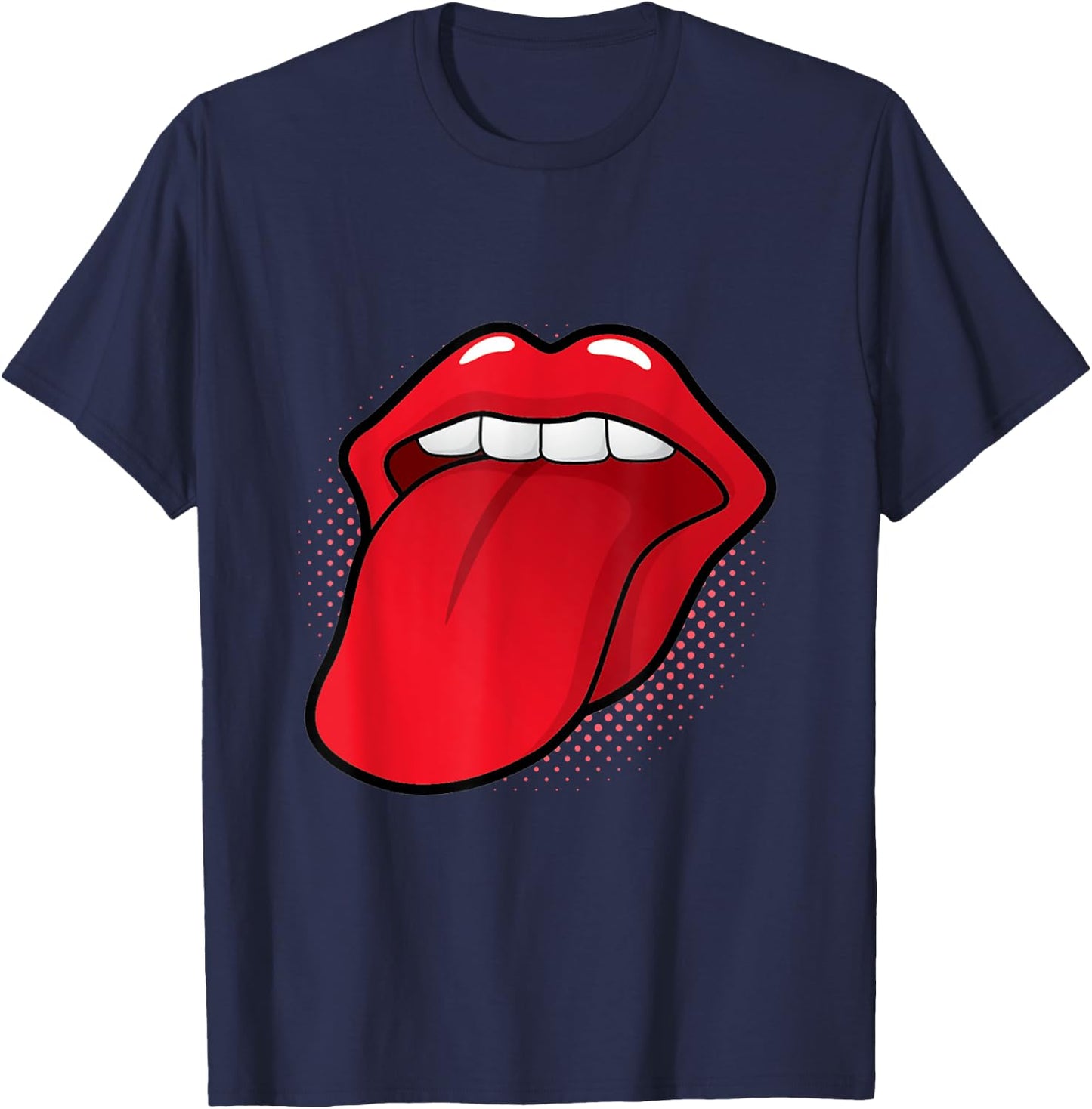 Tongue Out Red Lips Kissing Mouth Lipstick Kissing Lick T-Shirt - T-Shirt | Navy
