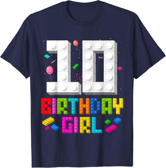 10th Birthday Girl Master Builder 10 Year Old Building Block T-Shirt - T-Shirt | Navy