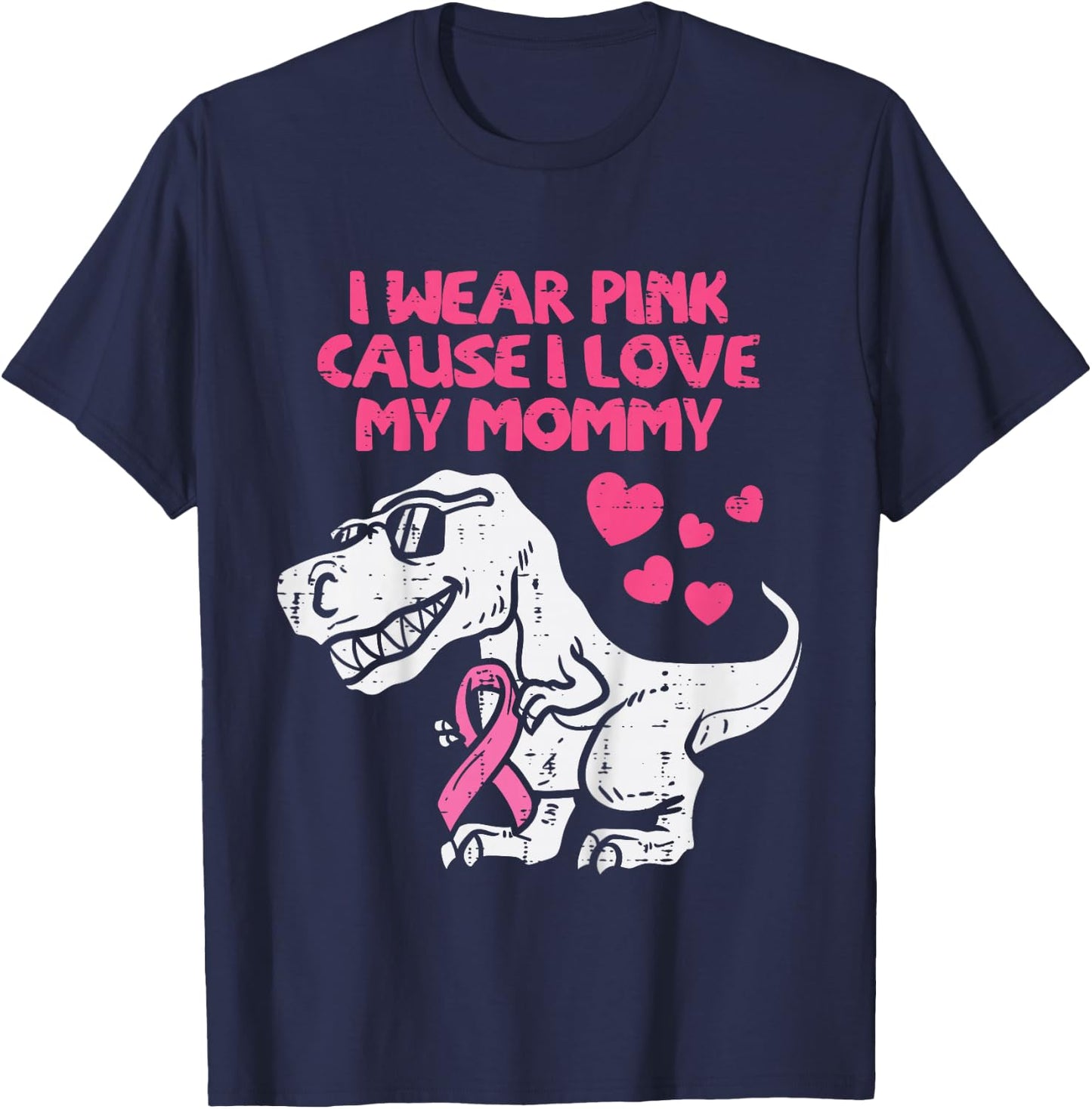 I Wear Pink Love Mommy T-Rex Kids Breast Cancer Toddler Boys T-Shirt - T-Shirt | Navy