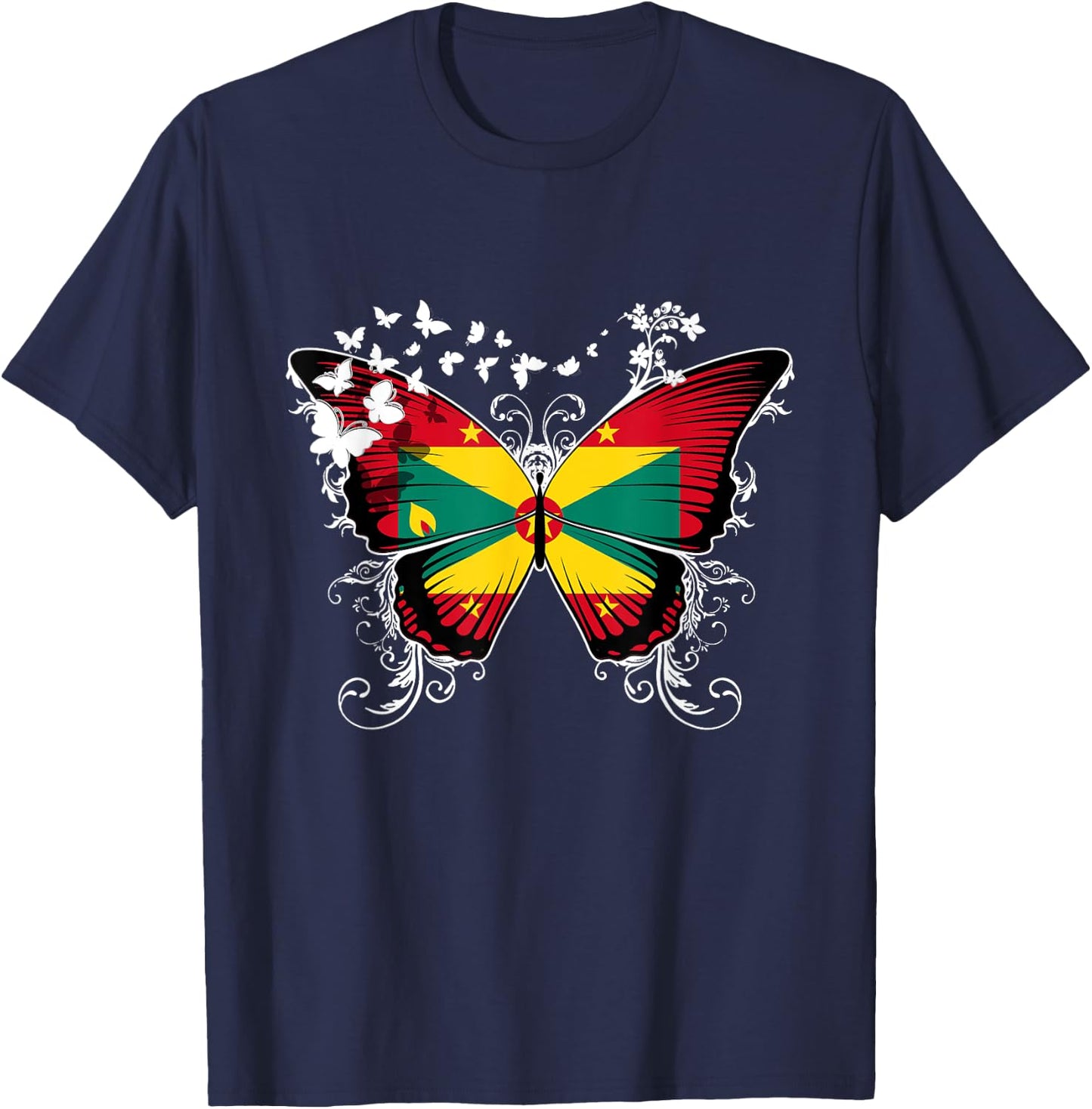 Grenada Flag Shirt Butterfly Graphic T Shirt T-Shirt - T-Shirt | Navy