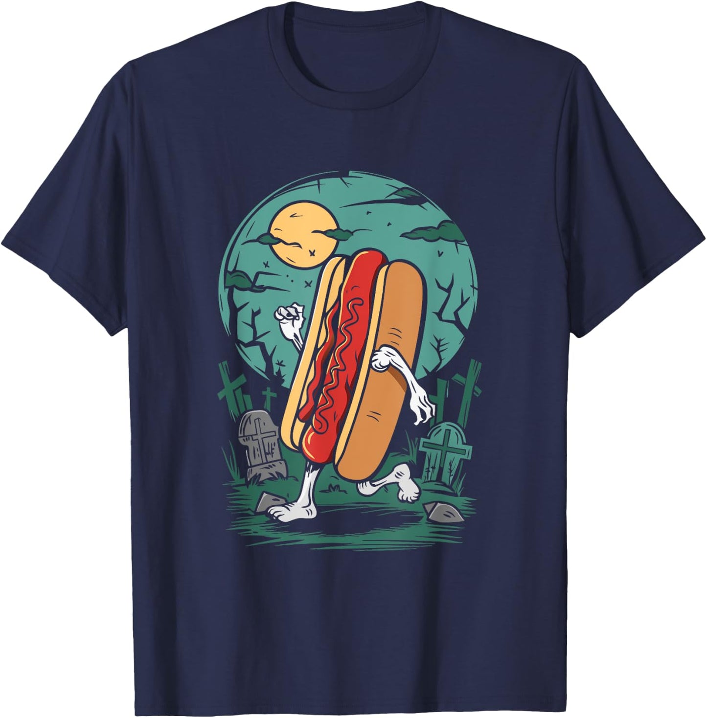 Hot Dog Zombie - Vintage Creepy Zombie Halloween Lover Men Women Kids T-Shirt - T-Shirt | Navy