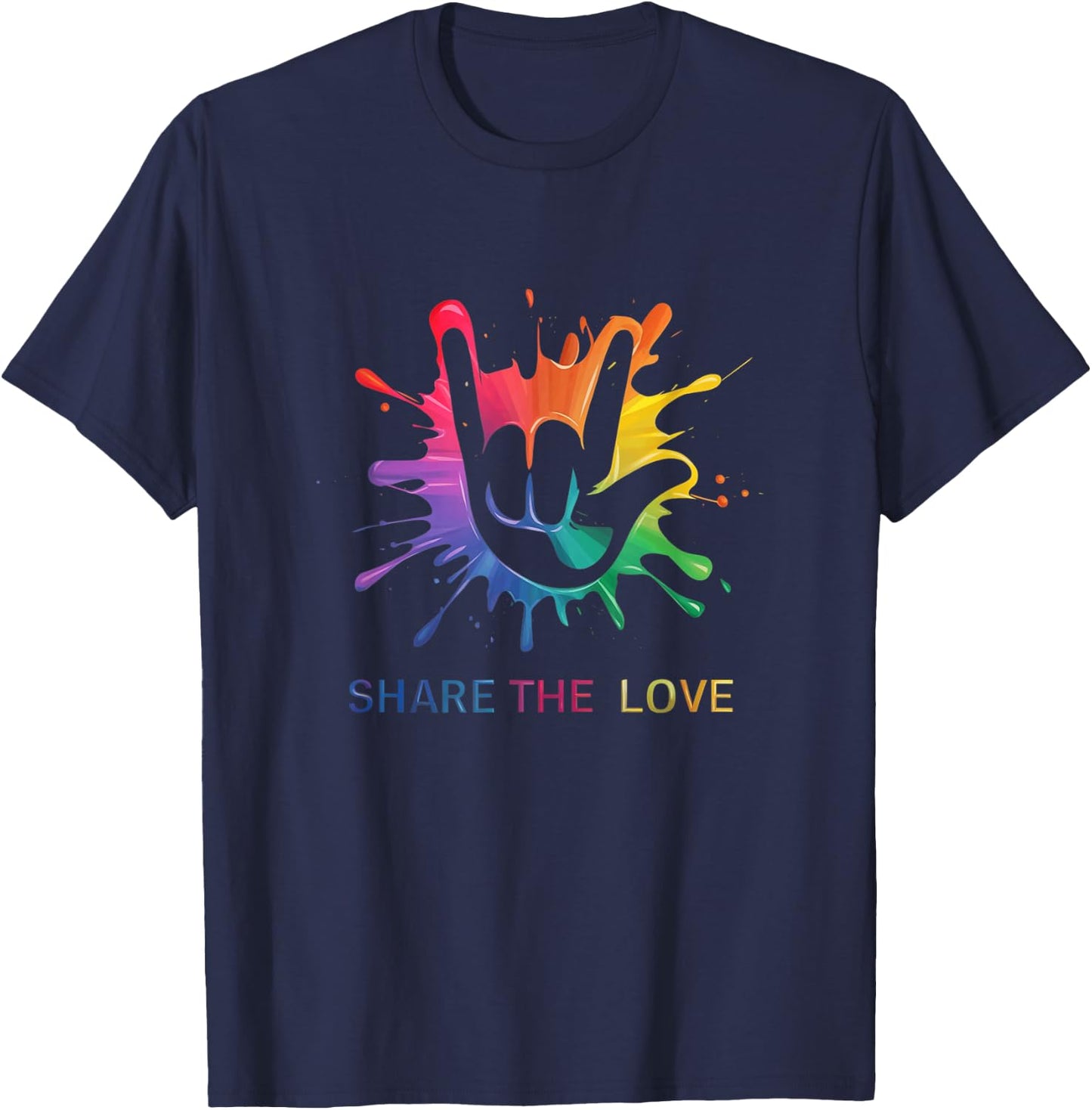 Share The Love Colorful Sign Language Hippie T-Shirt - T-Shirt | Navy