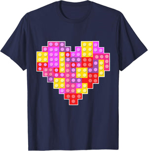 Cute Heart Building Blocks Lover Master Builder Girls Kids T-Shirt - T-Shirt | Navy