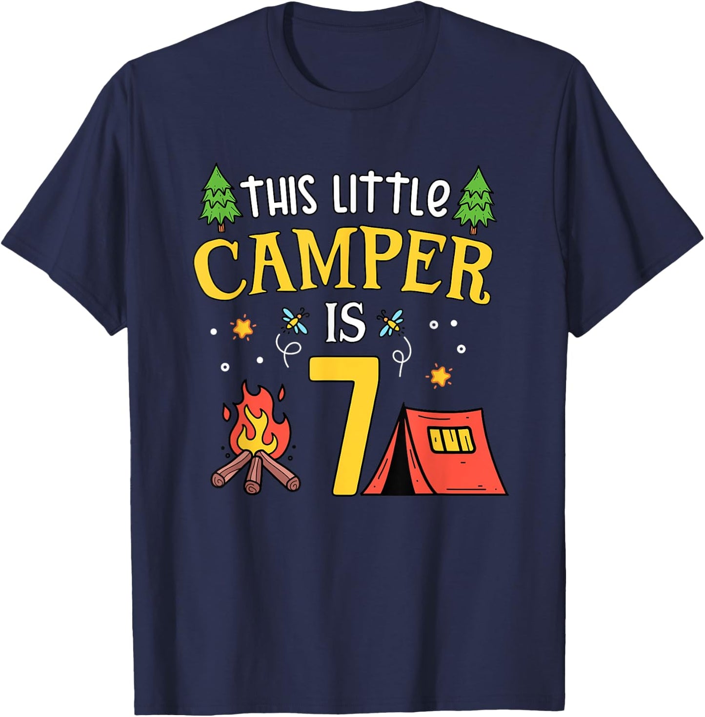 7th Birthday Little Camper Seven Years Old Camping Party T-Shirt - T-Shirt | Navy