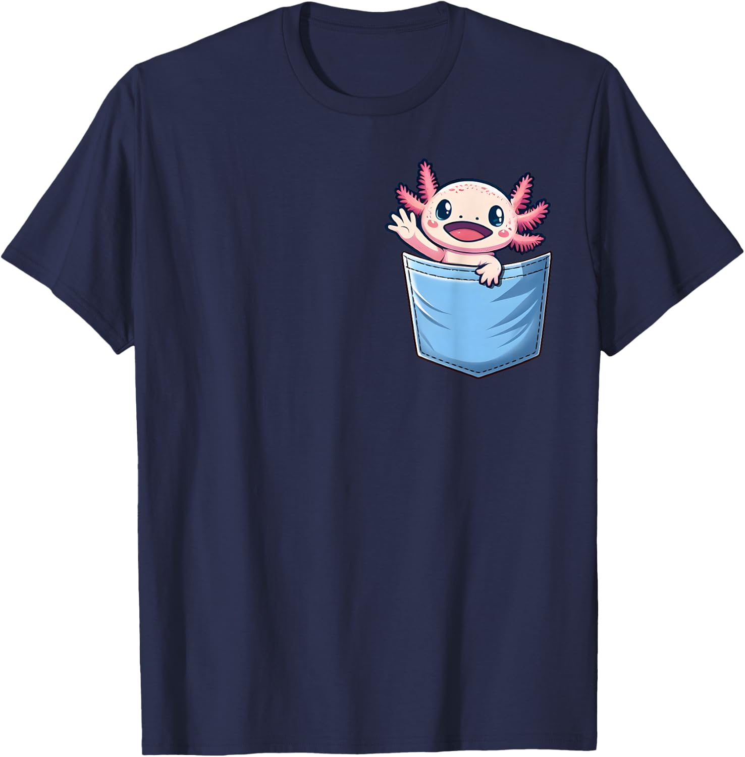 Axolotl Pocket Animal Surprise Pocket-Sized Wonder T-Shirt - T-Shirt | Navy