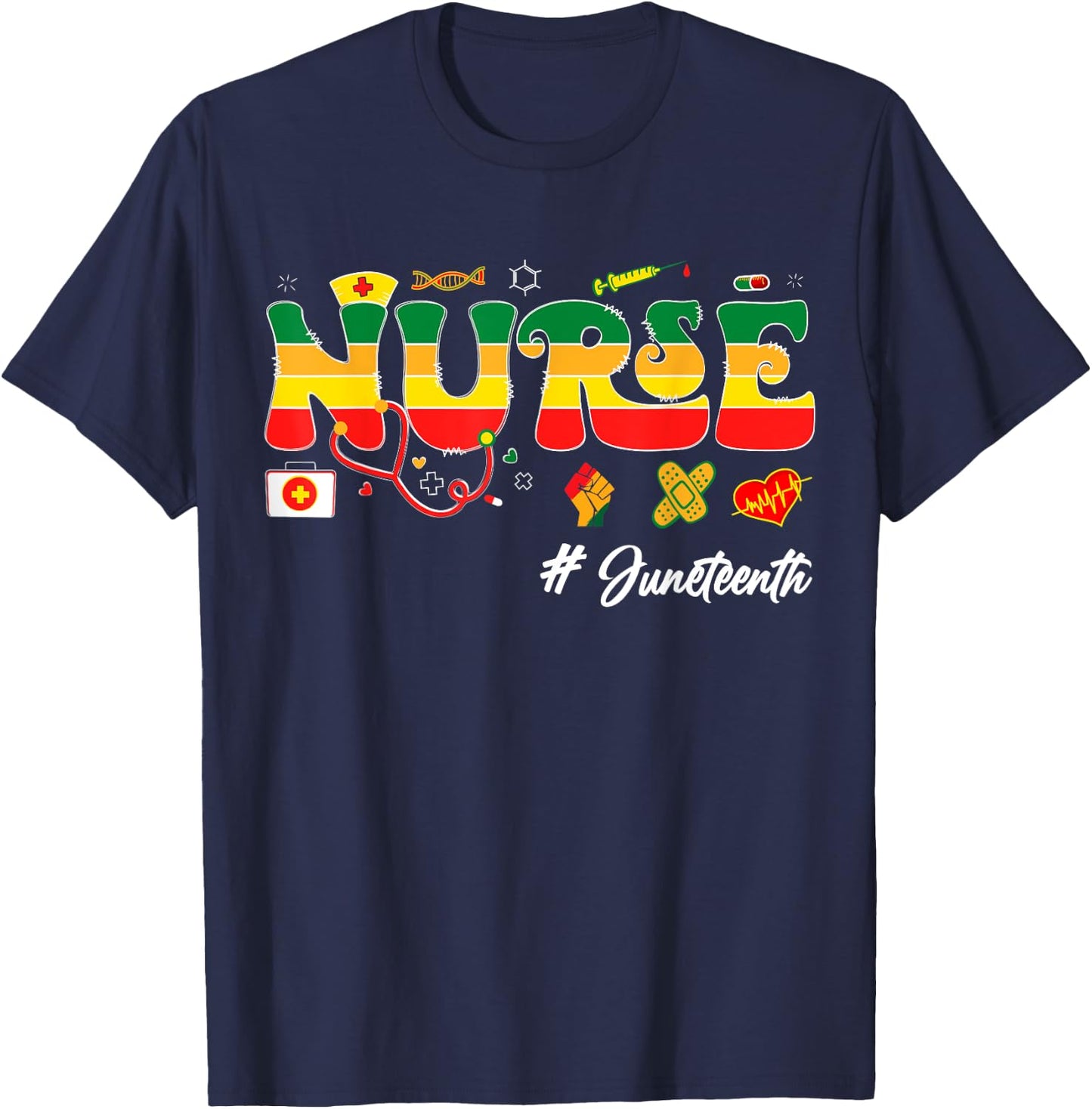 Juneteenth Black Men Woman Nurse Afro Girl Juneteenth nurse T-Shirt - T-Shirt | Navy