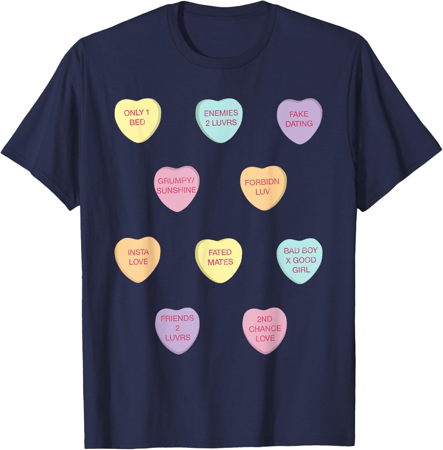Romance Tropes Candy Valentine Hearts T-Shirt - T-Shirt | Navy