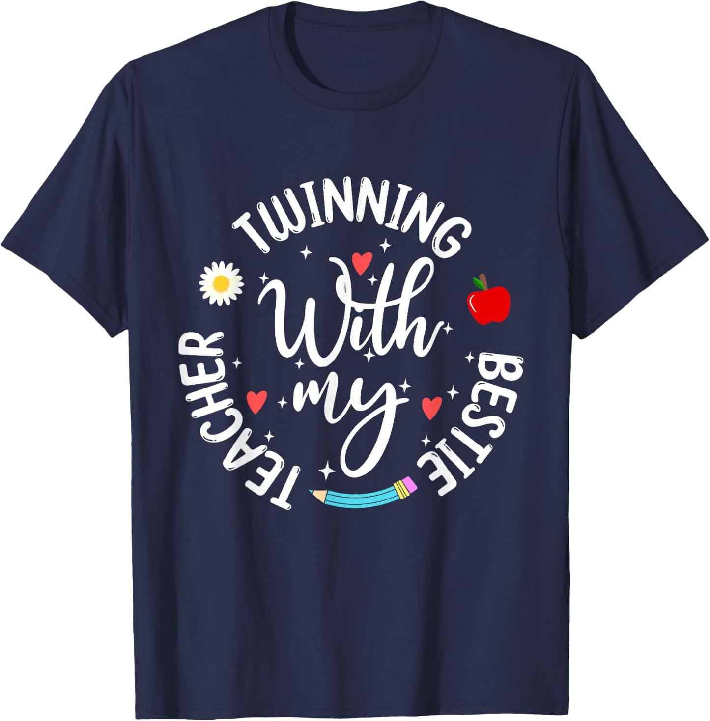 Twinning With My Bestie Teacher Boy Spirit Week Twin Day T-Shirt - T-Shirt | Navy