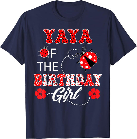 Yaya Of The Birthday Girl Family Matching Ladybug Birthday T-Shirt - T-Shirt | Navy
