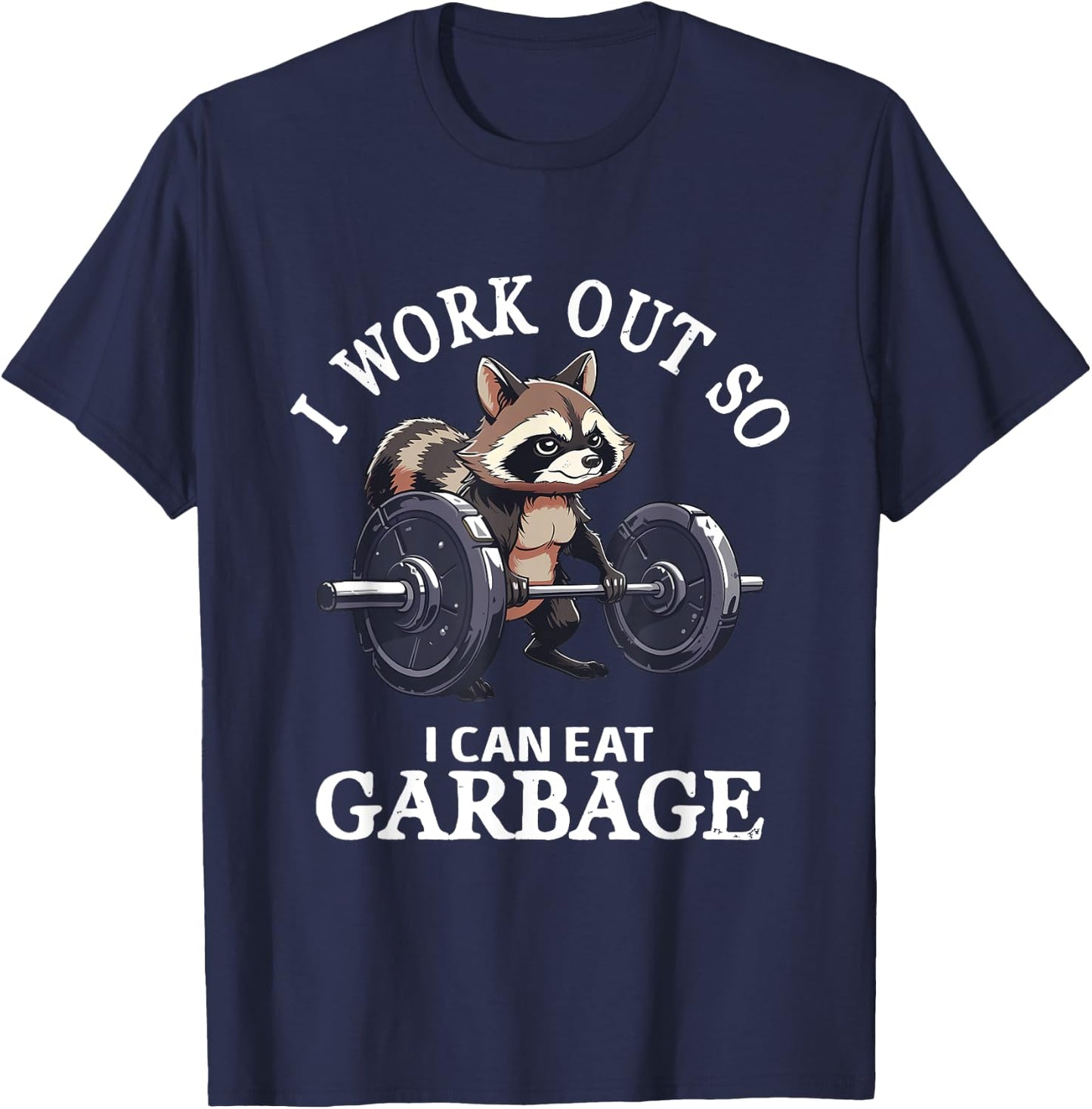 I Work Out Retro Cute Raccoon Gym Animal Lovers So I Can Eat T-Shirt - T-Shirt | Navy