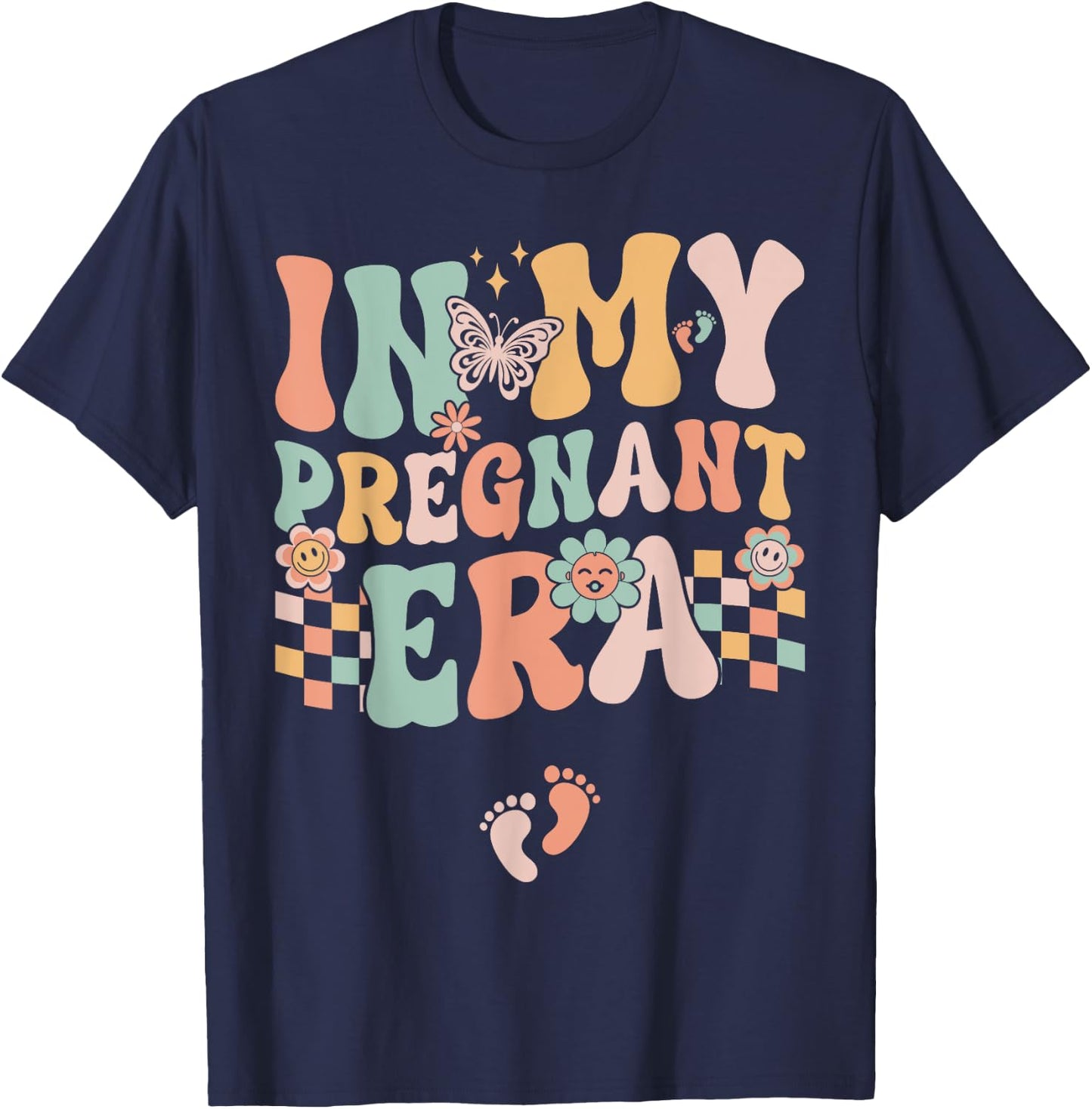 In My Pregnant Era Groovy Pregnancy Reveal T-Shirt - T-Shirt | Navy