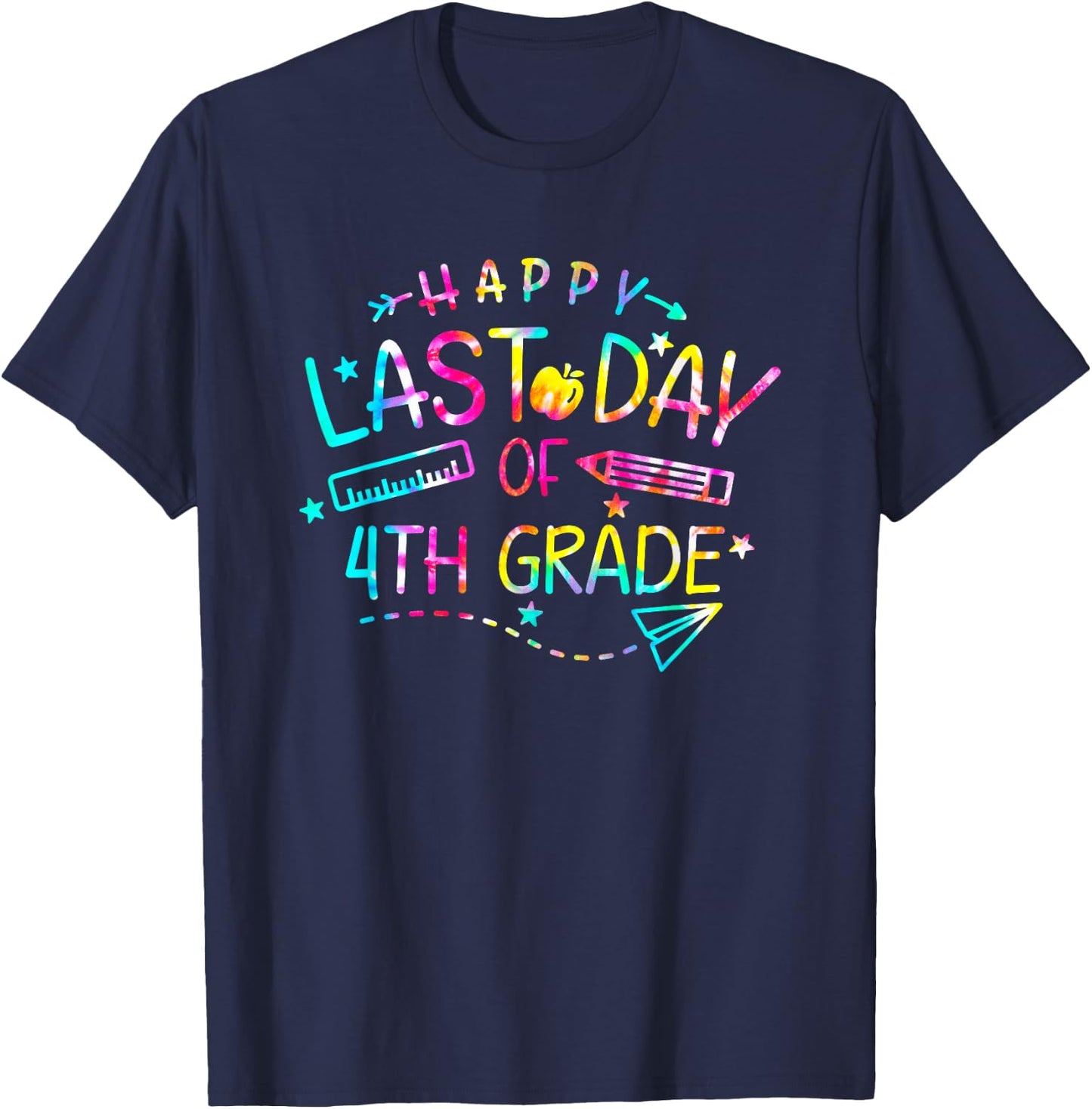 Happy Last Day of 4th Fourth Grade Teacher Student Tie Dye Men Women Kids T-Shirt - T-Shirt | Navy