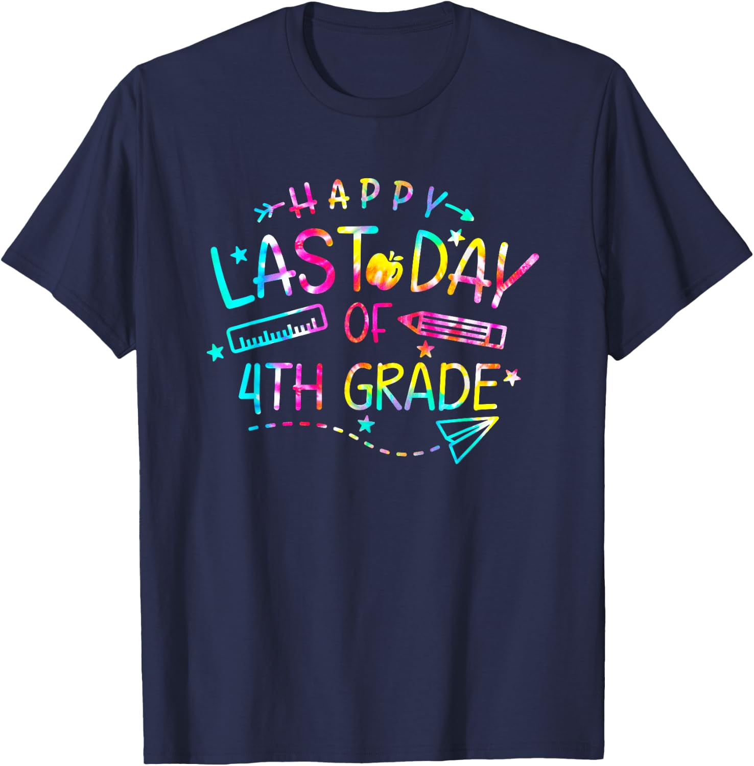 Happy Last Day of 4th Fourth Grade Teacher Student Tie Dye Men Women Kids T-Shirt - T-Shirt | Navy