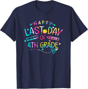 Happy Last Day of 4th Fourth Grade Teacher Student Tie Dye Men Women Kids T-Shirt - T-Shirt | Navy