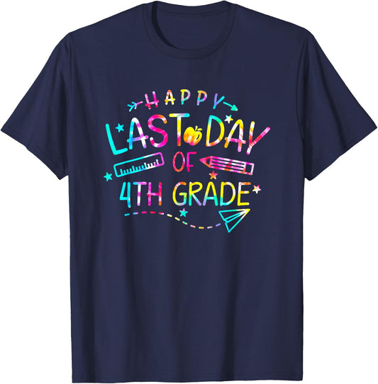 Happy Last Day of 4th Fourth Grade Teacher Student Tie Dye Men Women Kids T-Shirt - T-Shirt | Navy
