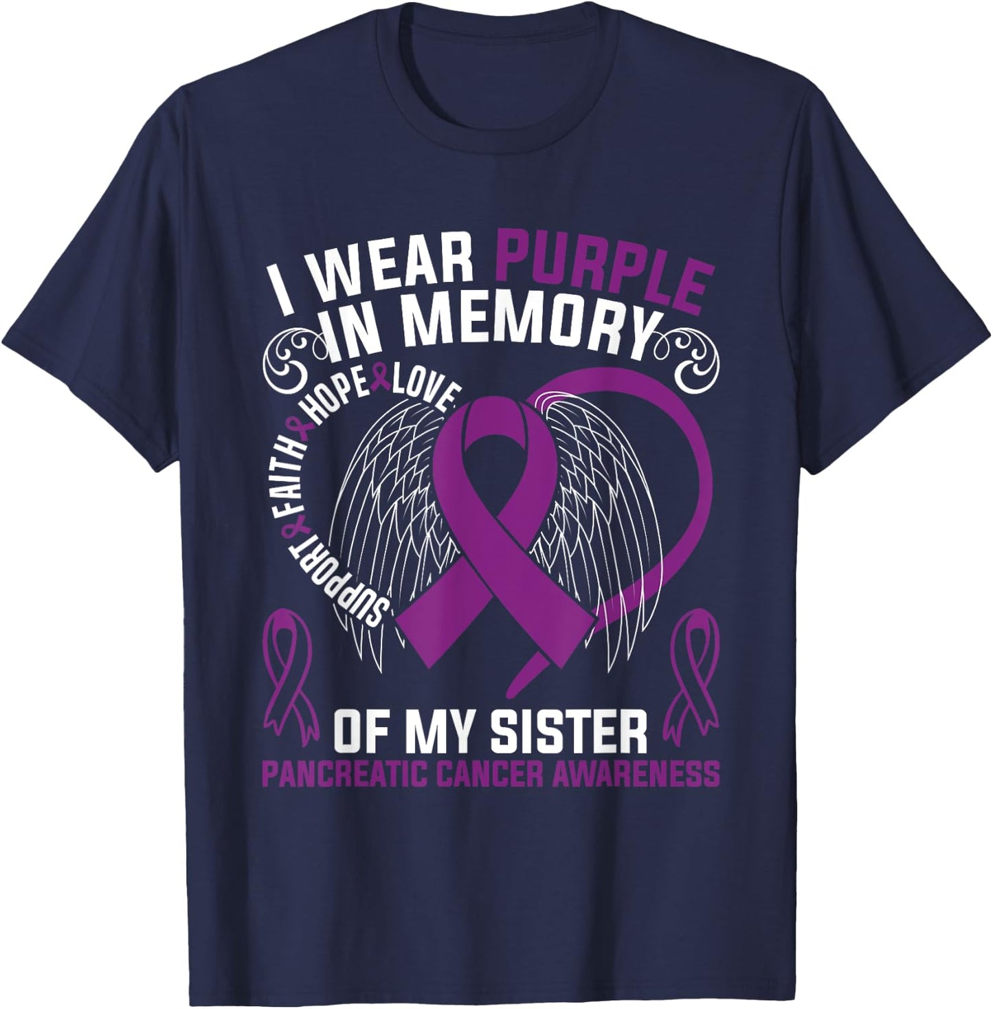 I Wear Purple In Memory Of My Sister Pancreatic Cancer Aware T-Shirt - T-Shirt | Navy