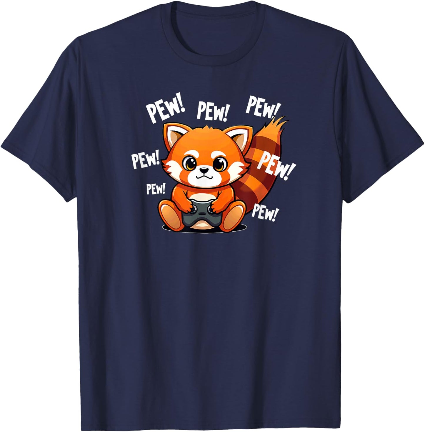 Kawaii Red Panda Playing Video Game T-Shirt - T-Shirt | Navy