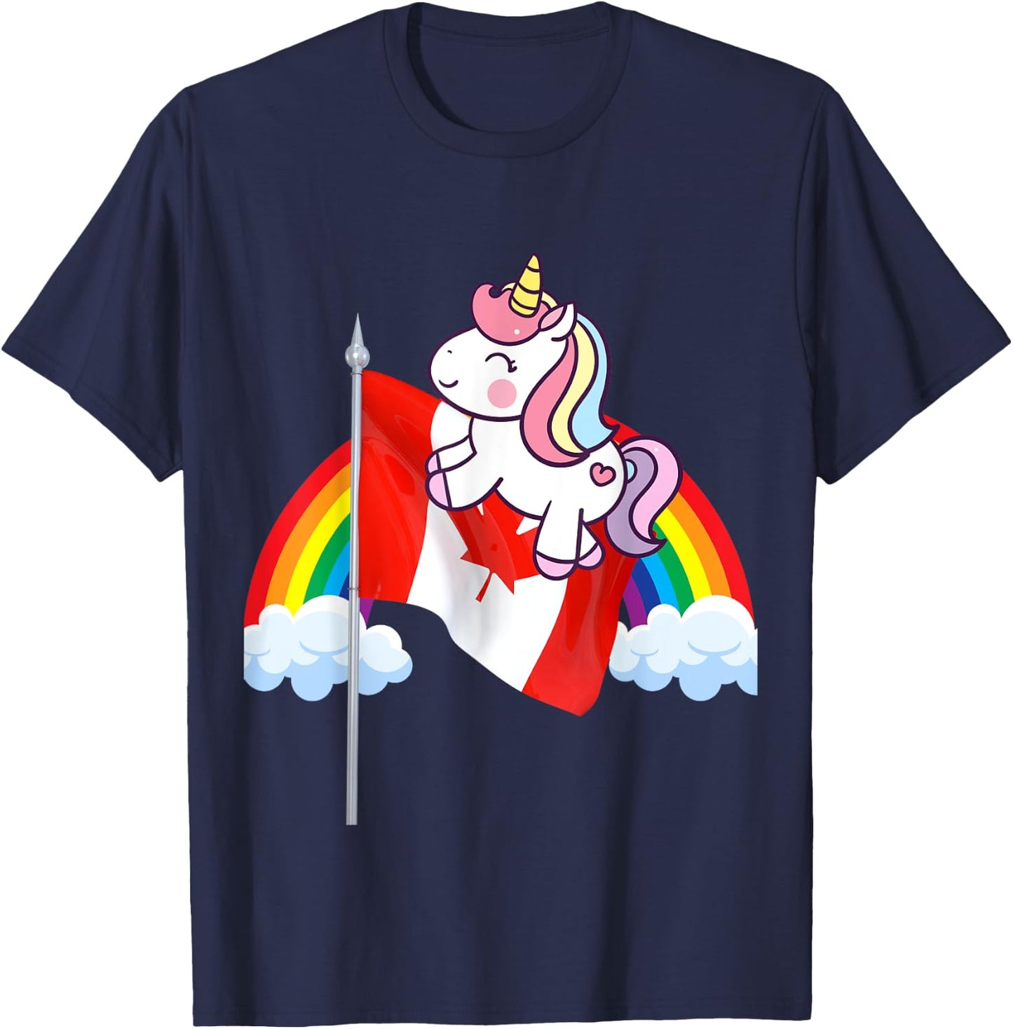 Unicorn Riding Canada Flag Boys Girls Women Kids Canadian T-Shirt - T-Shirt | Navy