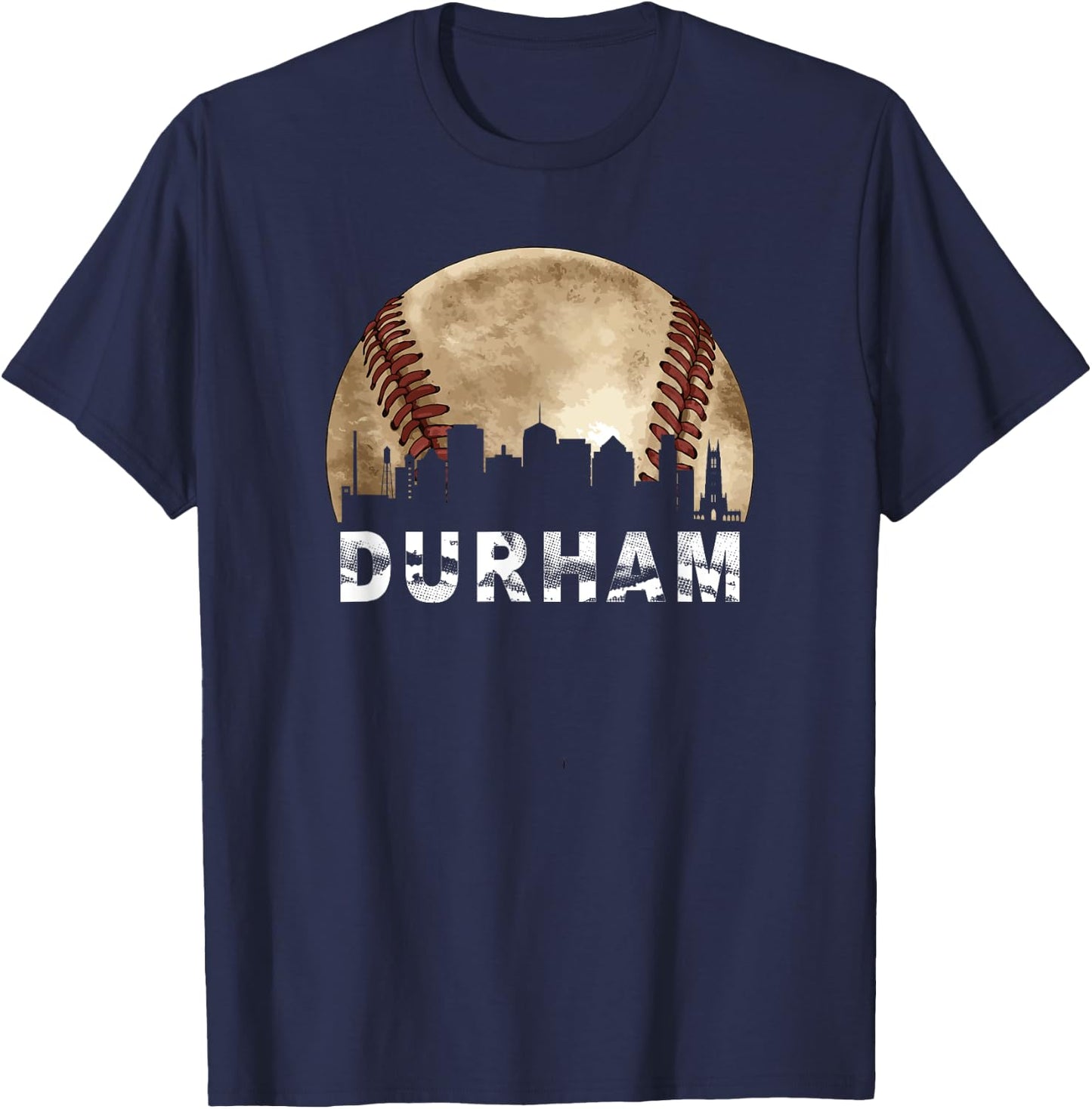 Durham Skyline City Vintage Baseball Lover T-Shirt - T-Shirt | Navy