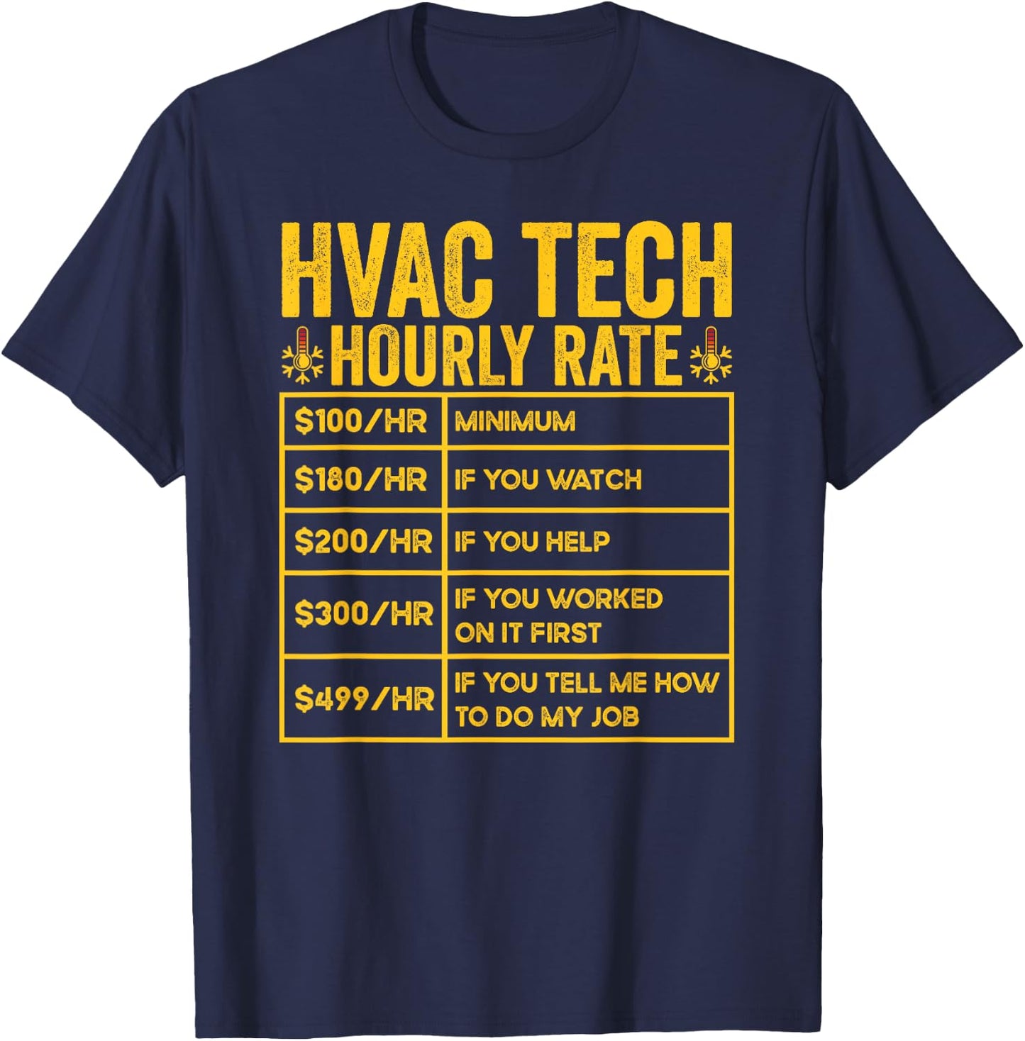 HVAC Tech Hourly Rate HVAC Technician Repairman T-Shirt - T-Shirt | Navy