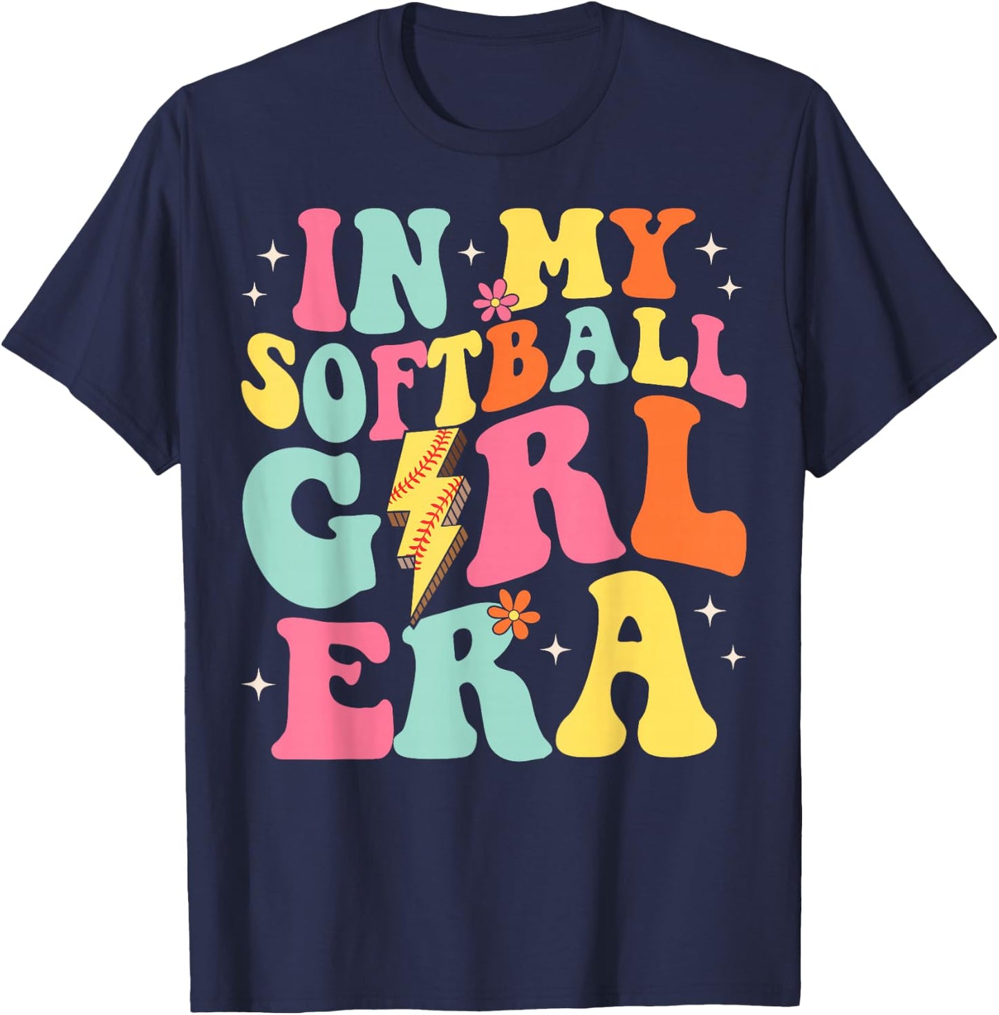 In My Softball Girl Era Retro Groovy Softball Girl T-Shirt - T-Shirt | Navy