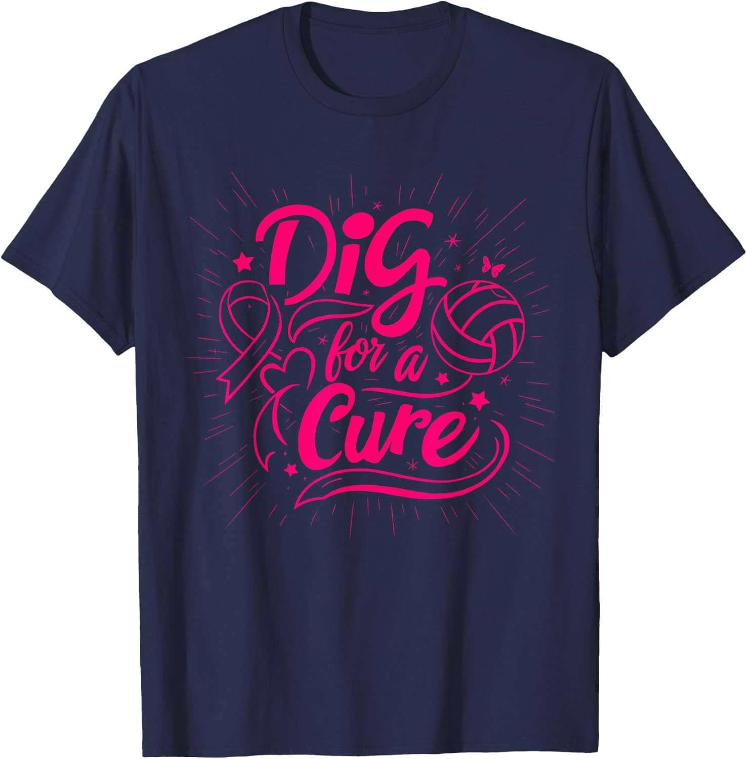 Dig For A Cure Breast Cancer Awareness Volleyball Pink T-Shirt - T-Shirt | Navy