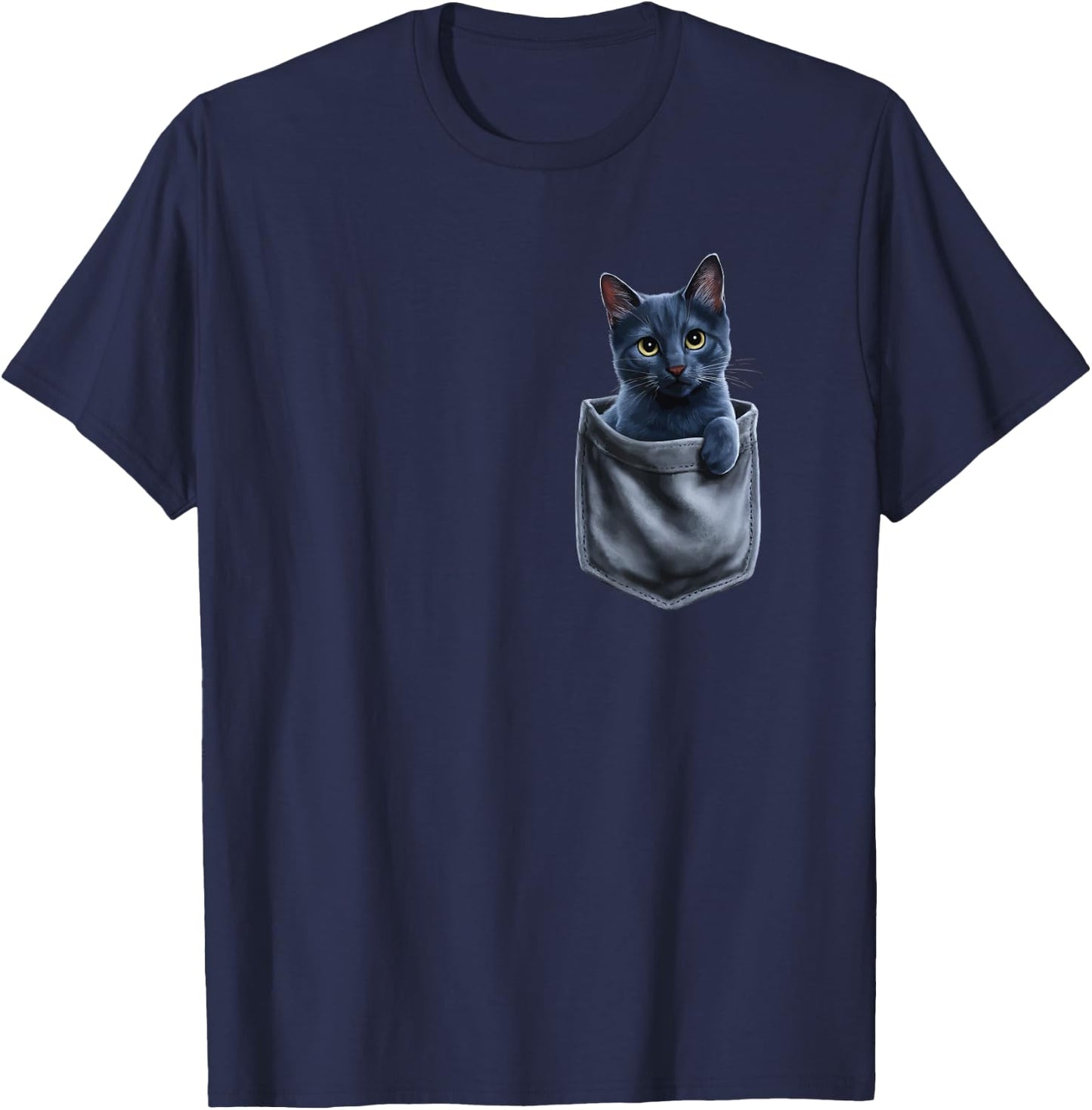Russian Blue Cat In Pocket Men Women Kids T-Shirt - T-Shirt | Navy