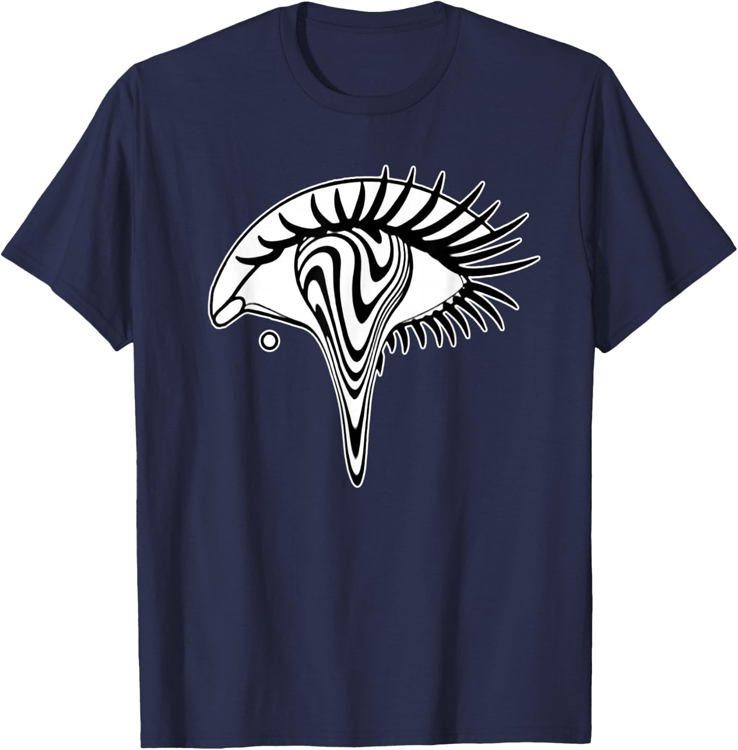 Trippy Eye Blackwork Minimal T-Shirt - T-Shirt | Navy