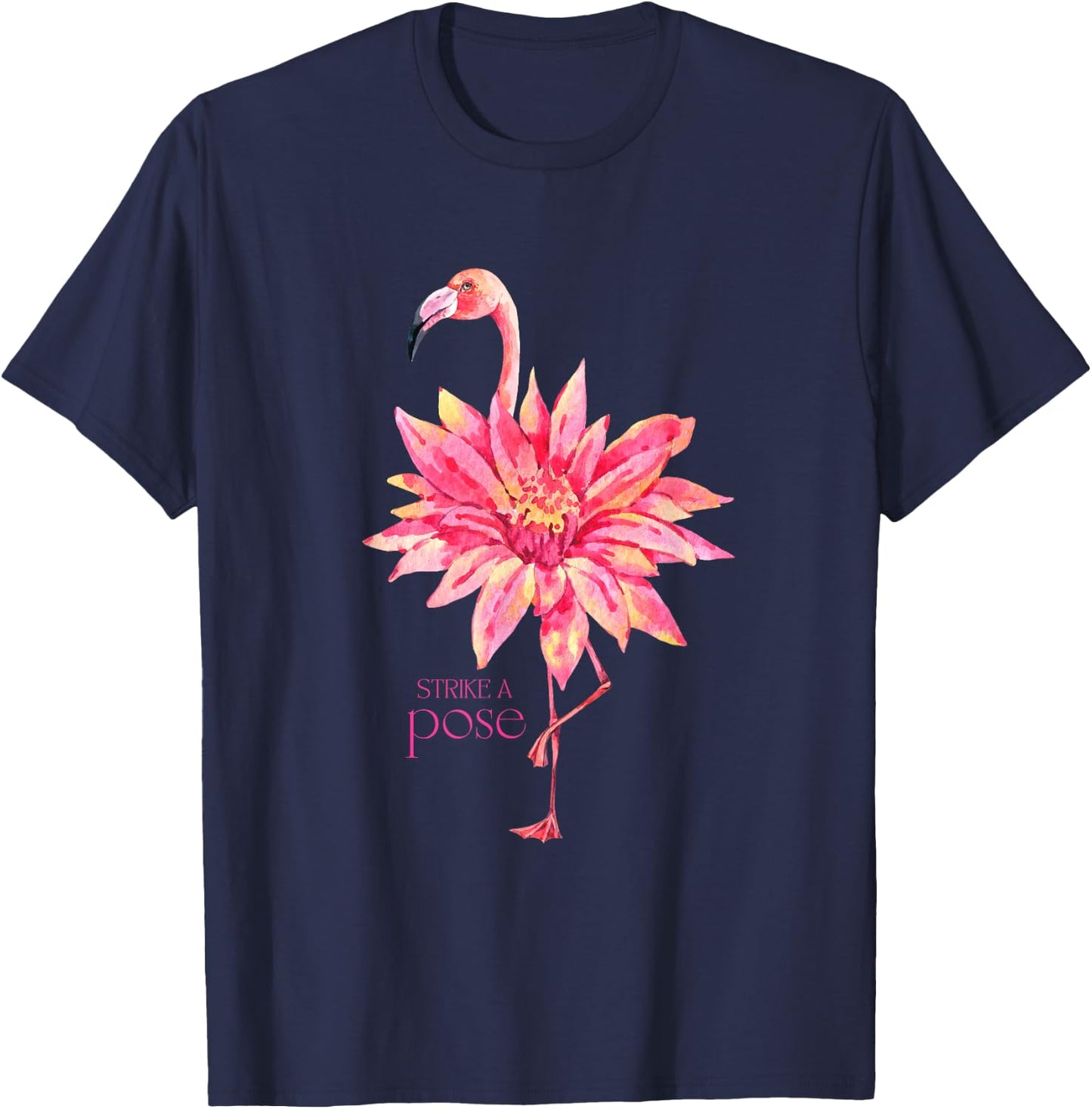 Pink Flamingo Strike a Pose T-Shirt - T-Shirt | Navy