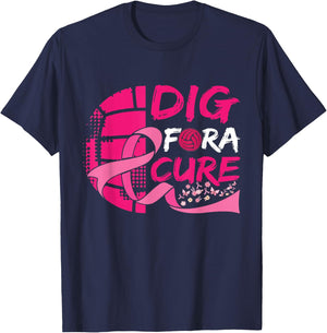 Dig For A Cure Breast Cancer Awareness Volleyball Pink T-Shirt - T-Shirt | Navy