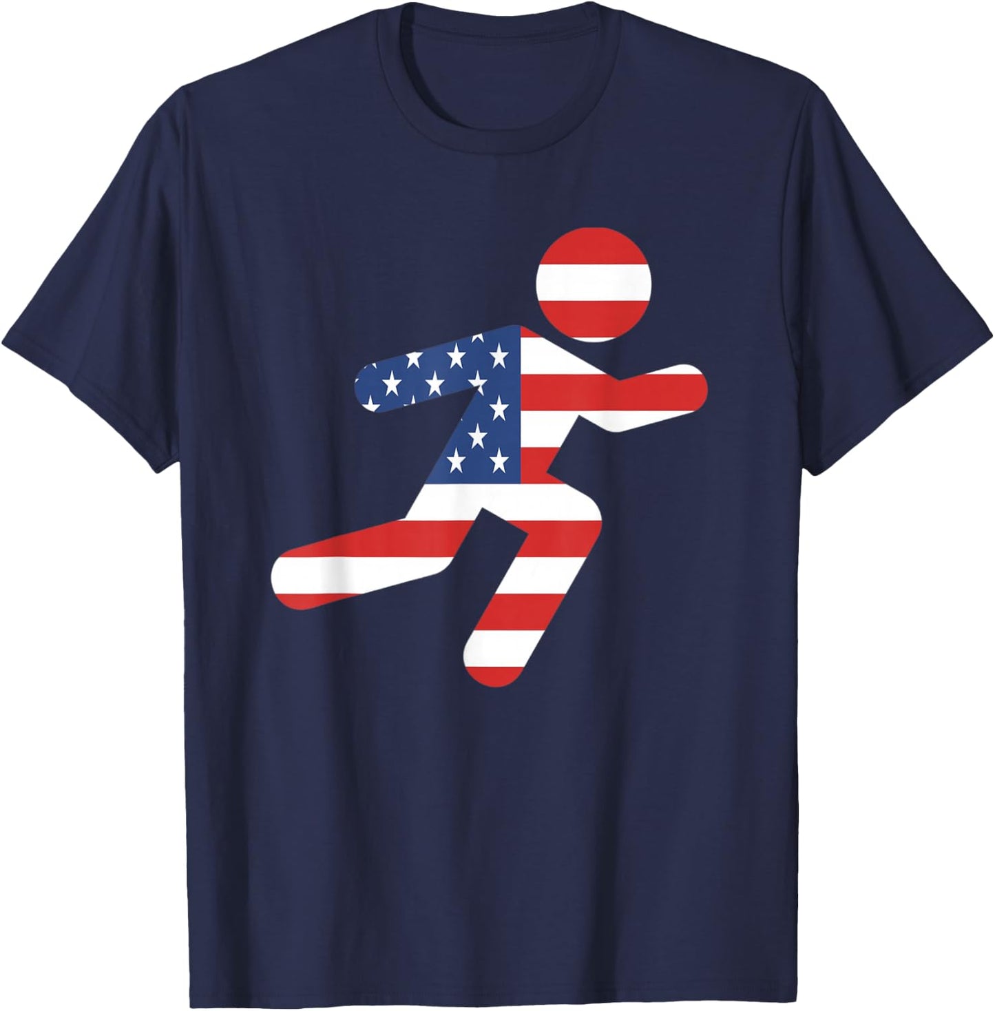 Red White and Blue Patriotic Runner Running Man - USA T-Shirt - T-Shirt | Navy