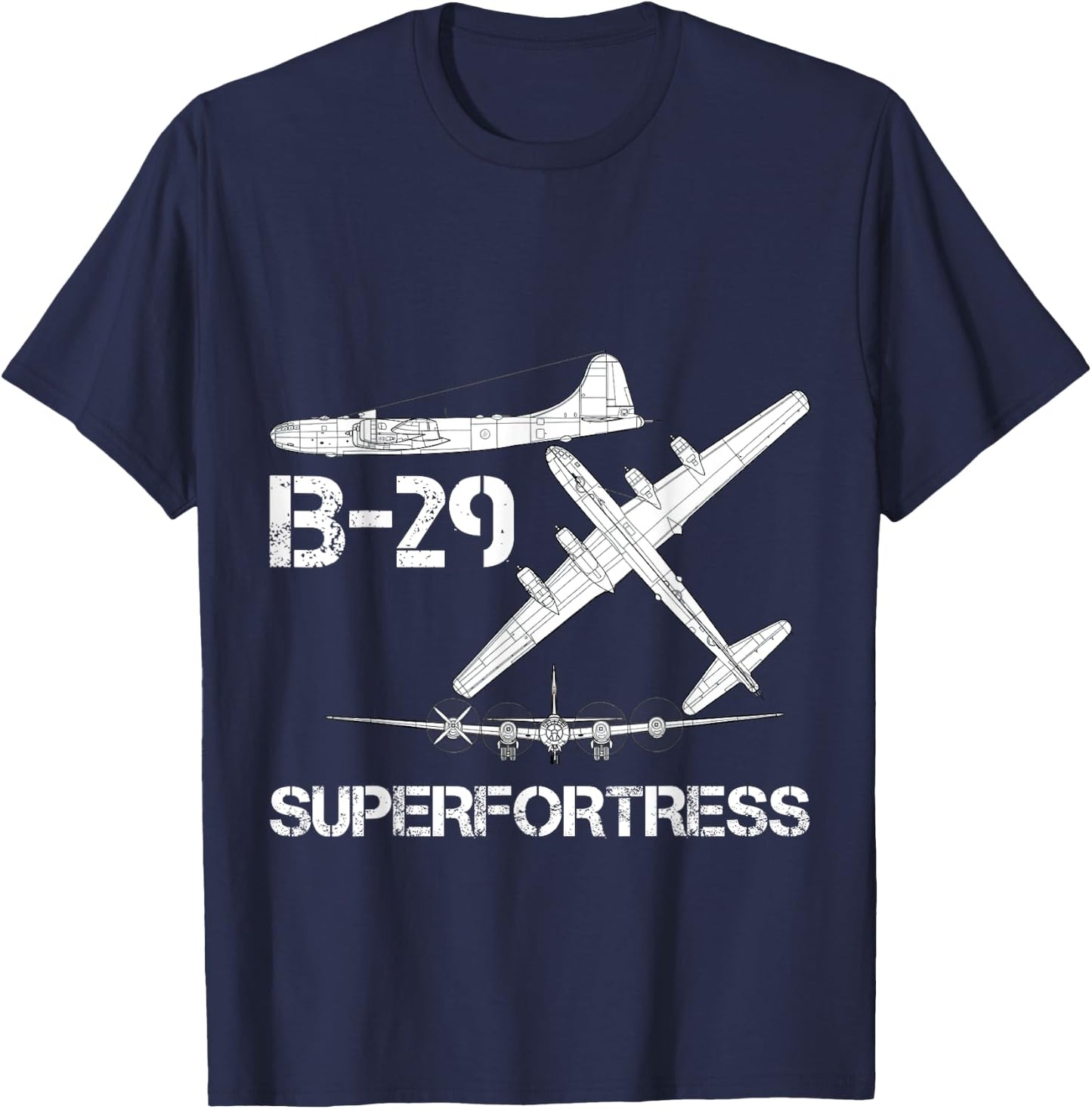 B-29 Superfortress WW2 Heavy Bomber Aircraft Blueprint T-Shirt - T-Shirt | Navy