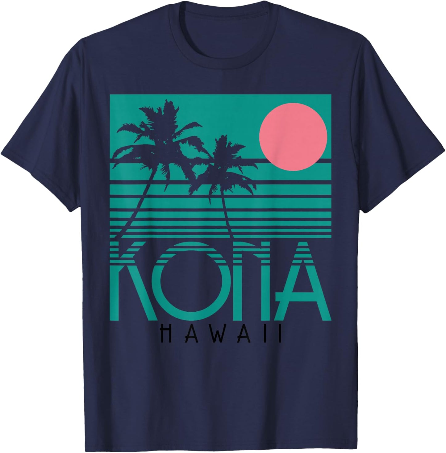 Kona Hawaii Palm Trees Surf Vintage Retro Hawaii Islands T-Shirt - T-Shirt | Navy