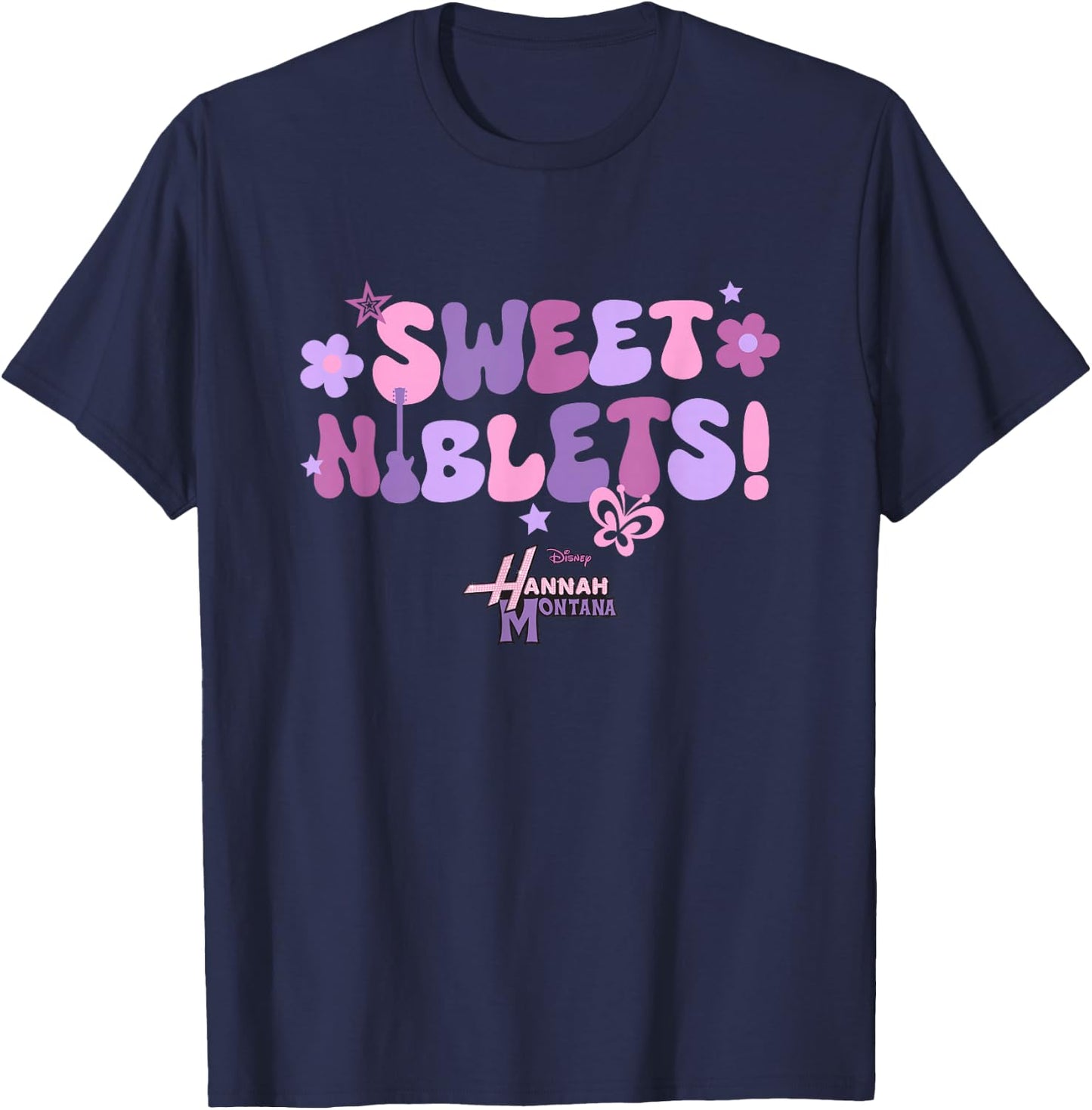 Disney Hannah Montana Sweet Niblets! Floral Chest Text Logo T-Shirt - T-Shirt | Navy