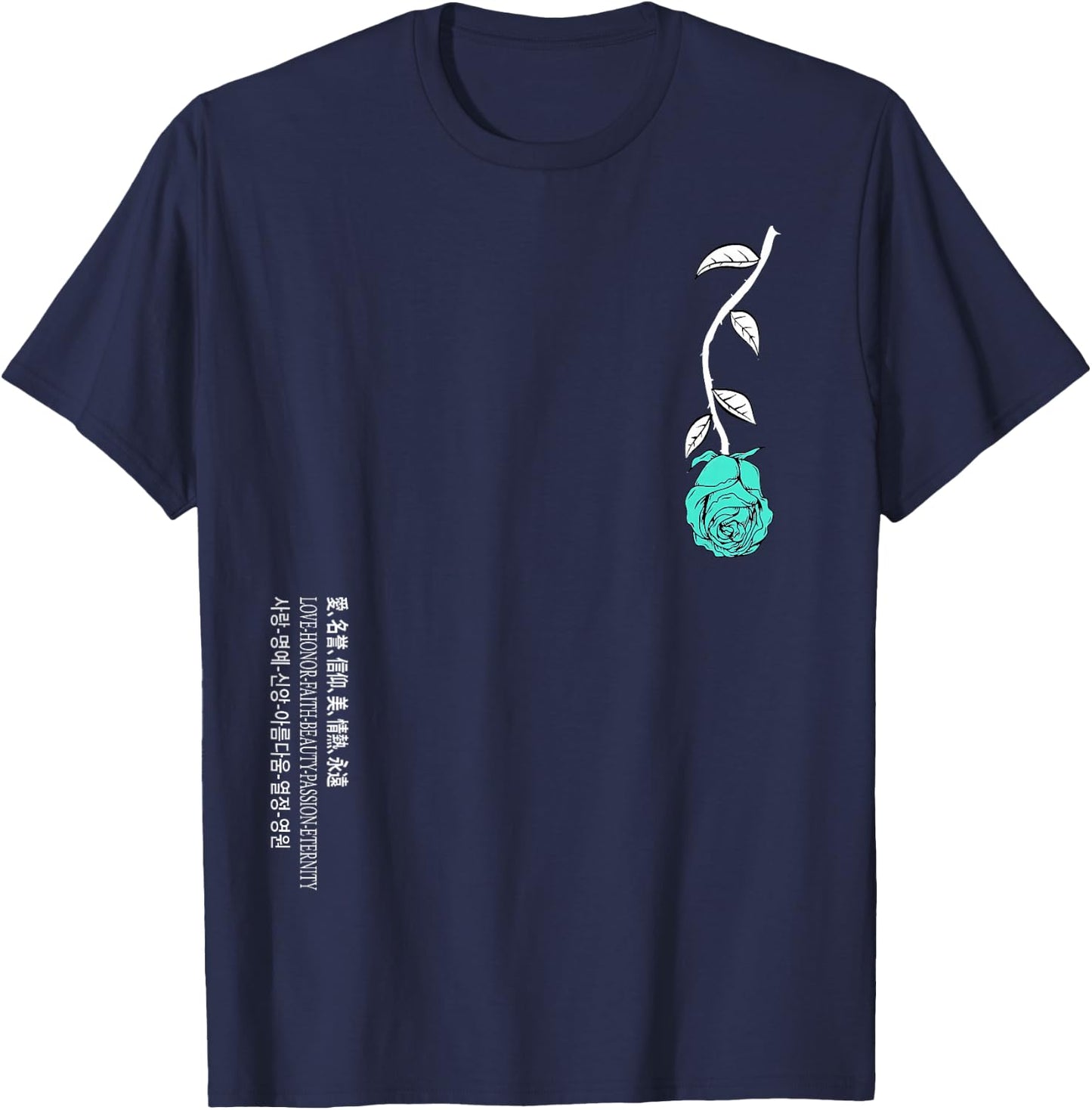 Light Teal Aqua A Rose Is Never Lost Light In Translation T-Shirt - T-Shirt | Navy