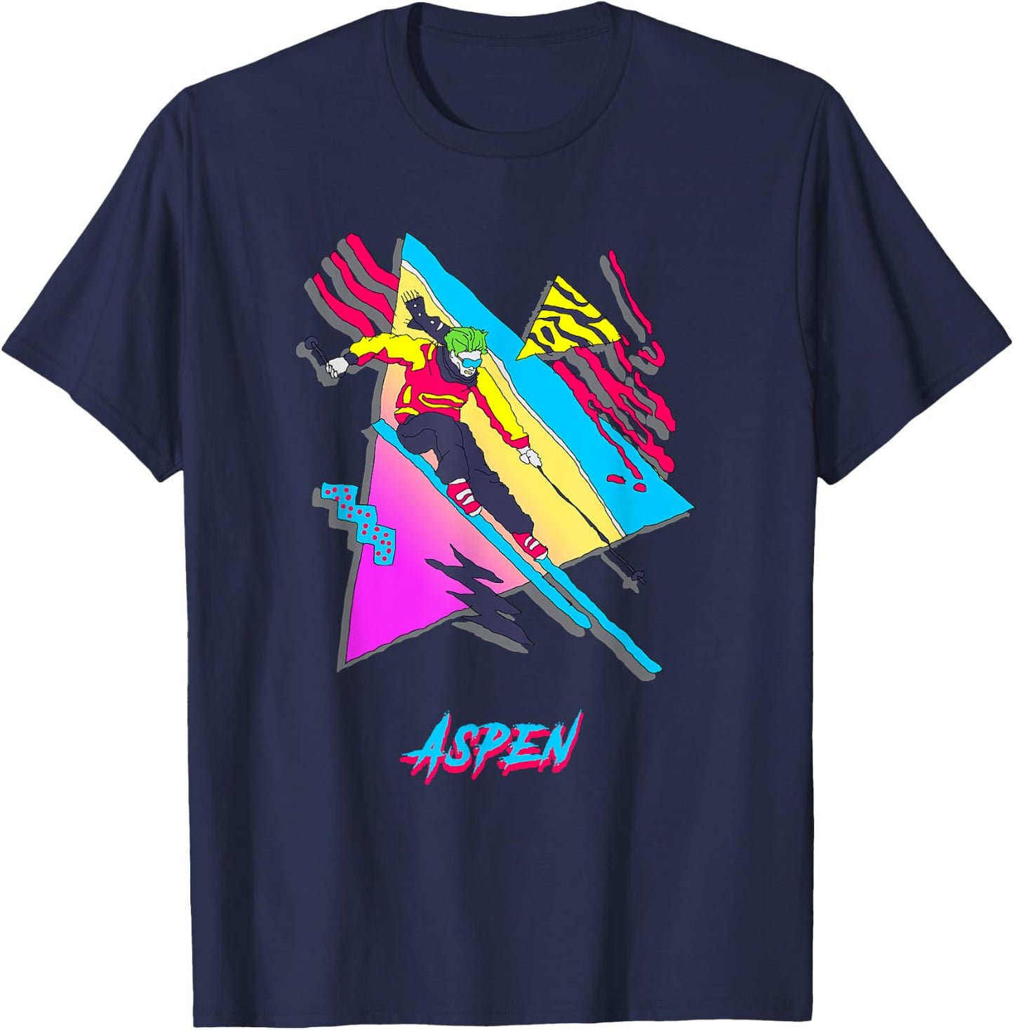 Retro Vintage 80s Skier Aspen Mountain Adventure T-Shirt - T-Shirt | Navy