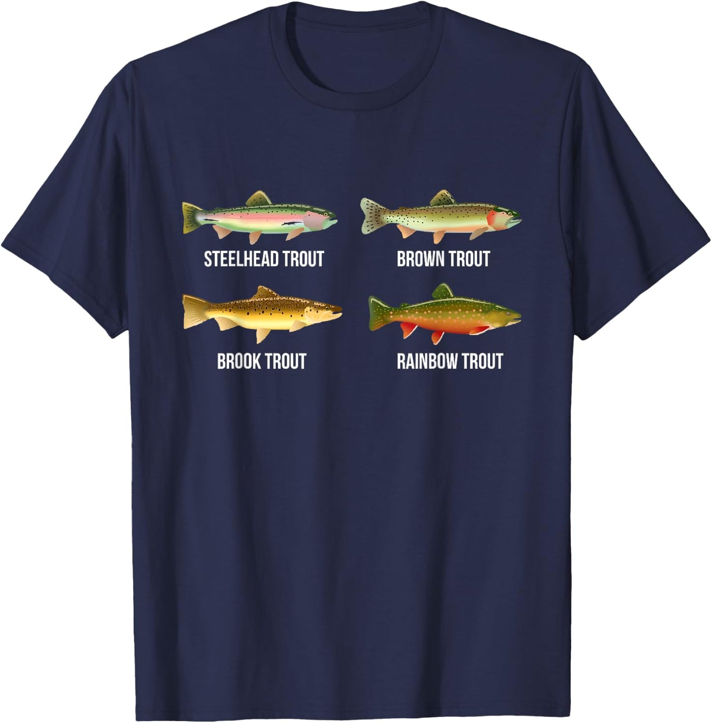 Types of Trout Fish Species Identification Chart Fisherman T-Shirt - T-Shirt | Navy
