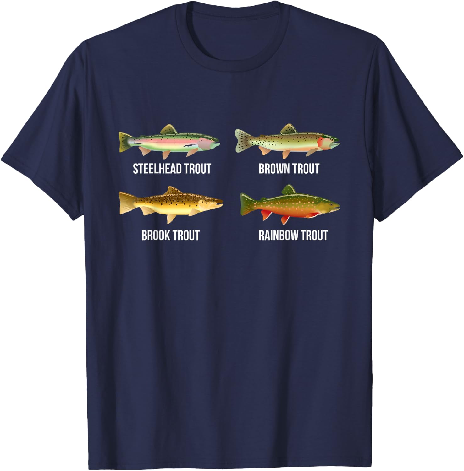 Types of Trout Fish Species Identification Chart Fisherman T-Shirt - T-Shirt | Navy