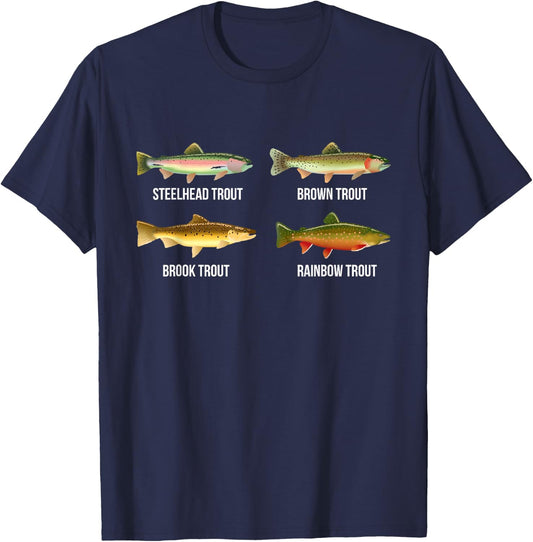 Types of Trout Fish Species Identification Chart Fisherman T-Shirt - T-Shirt | Navy